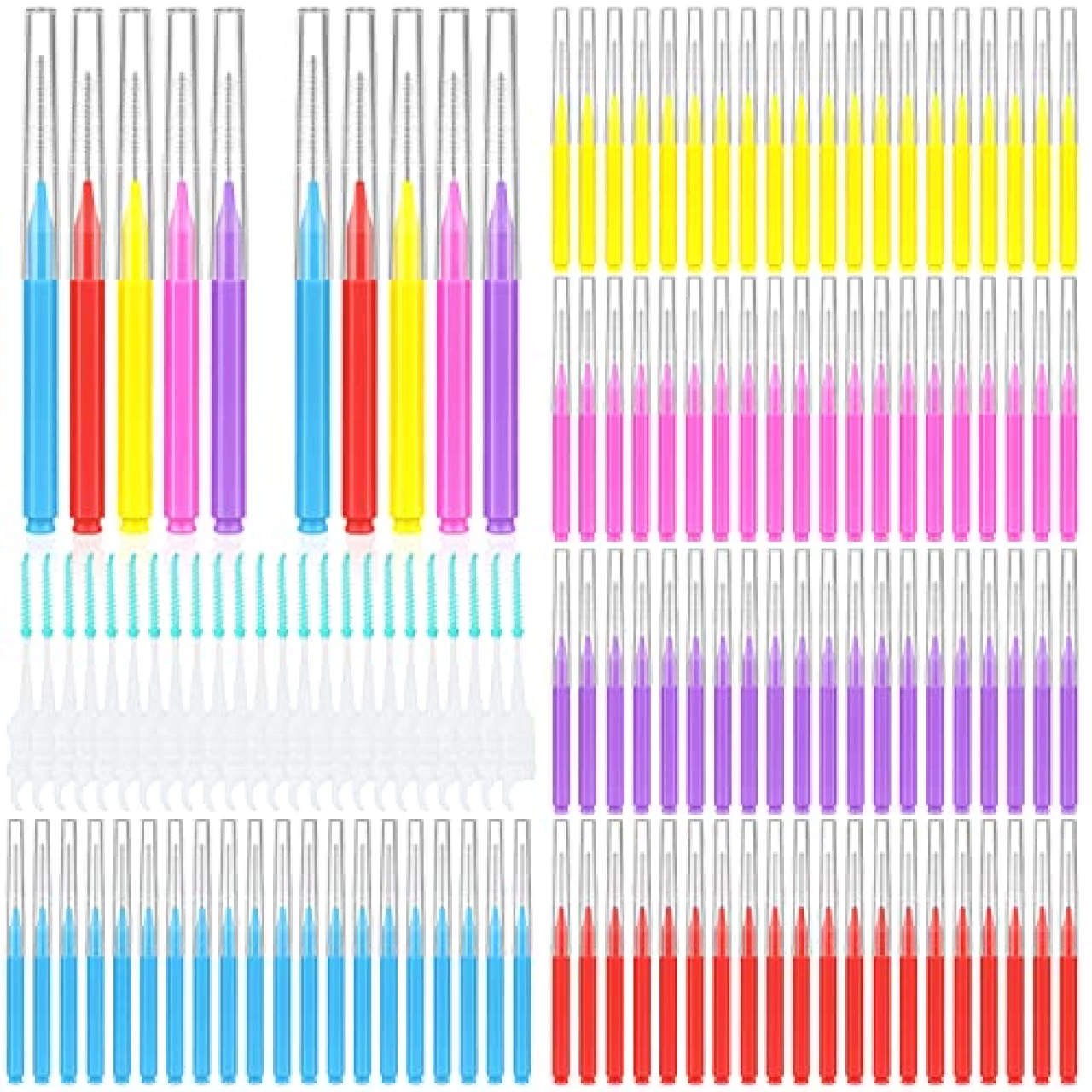 300 Pcs Interdental Brushes for Braces, 6 Size Soft and Bendable Braces Brush for Cleaning, Toothpick Dental Tooth Flossing Head Oral Dental Hygiene Flosser Teeth Gum Braces Tooth Cleaning Tool