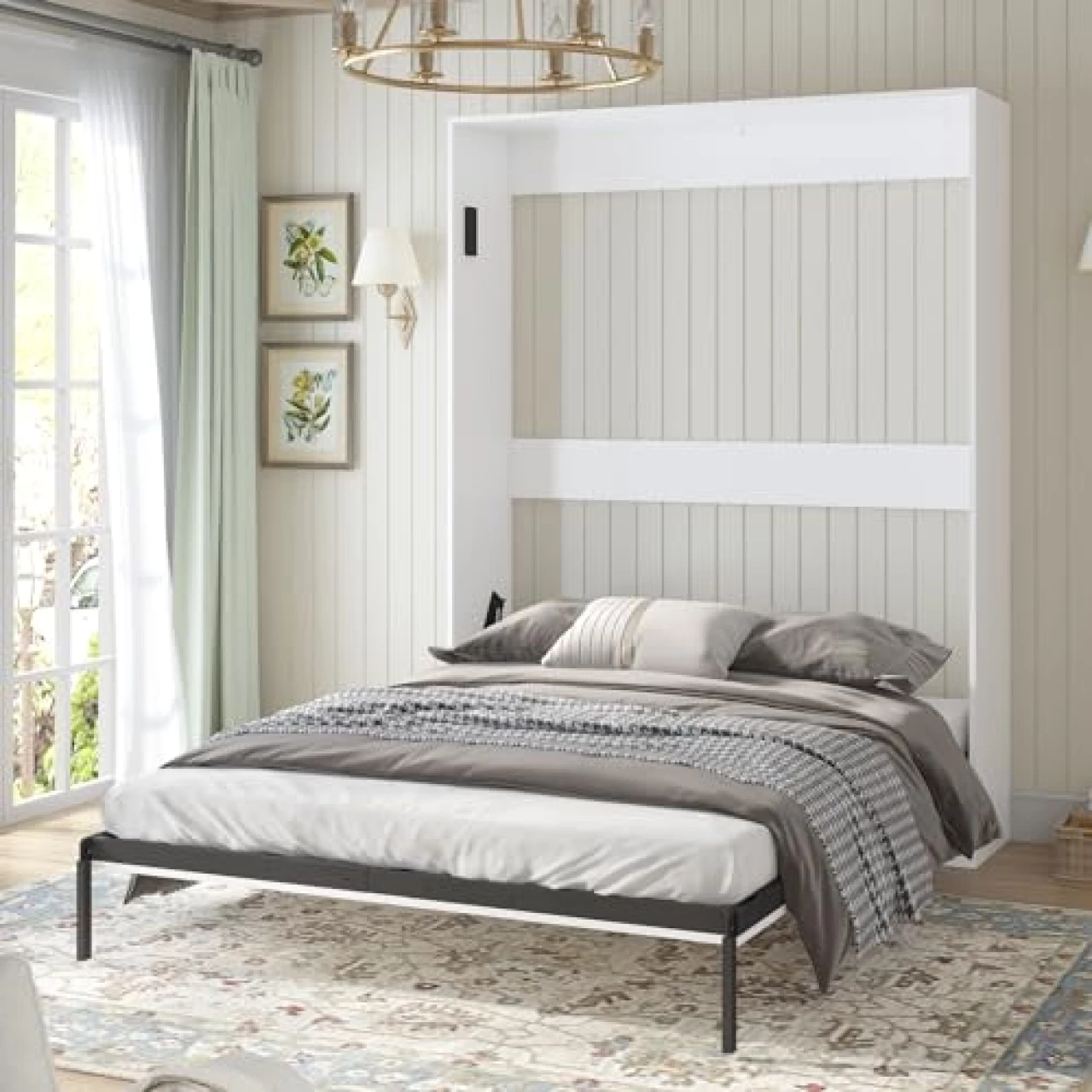 BALUS Murphy Bed Cabinet, Queen Murphy Bed, Guest Room Folding Wallbeds Hidden Bed Wall Unit, Can be Folded into a Cabinet,White