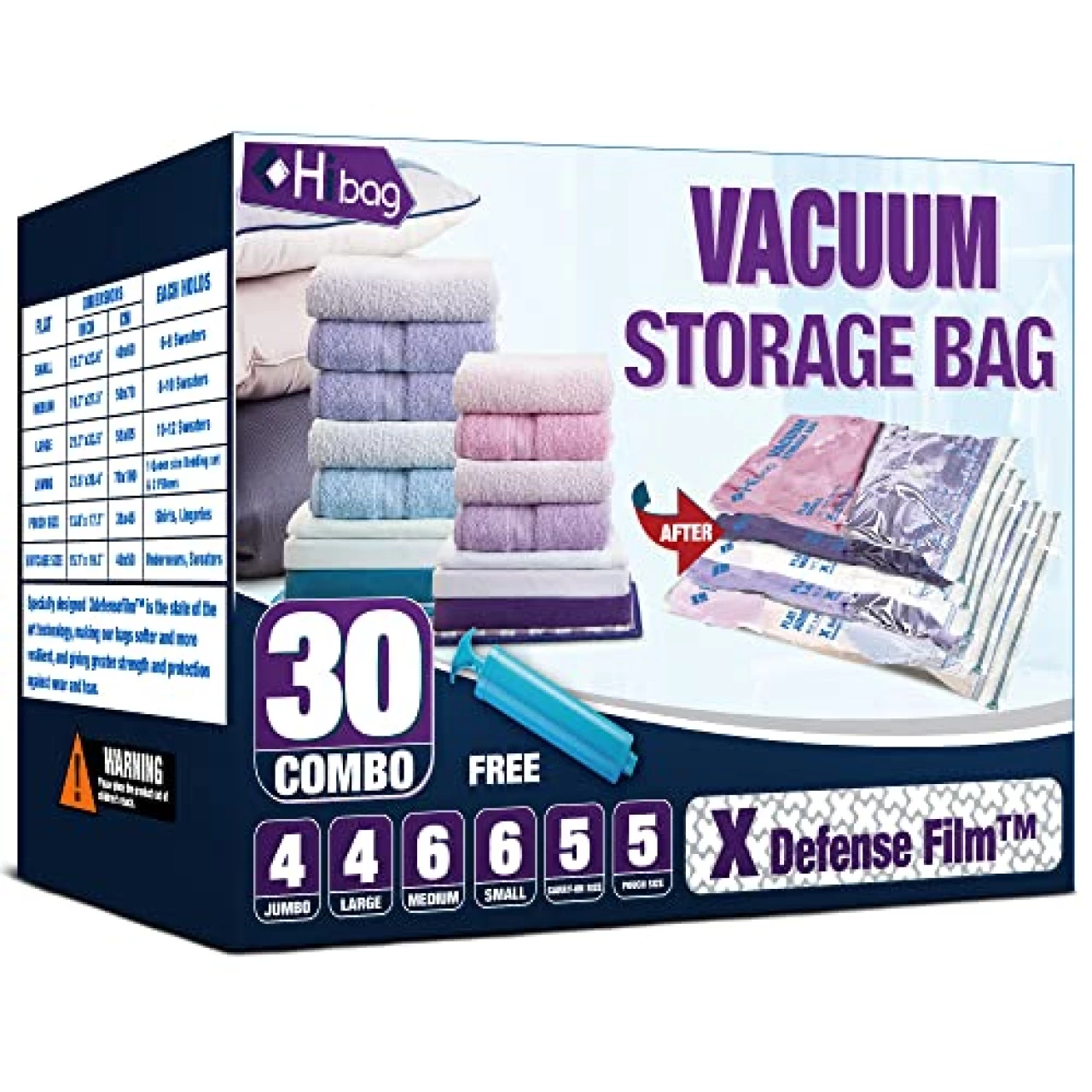 HIBAG Vacuum Storage Bags, 30-Pack