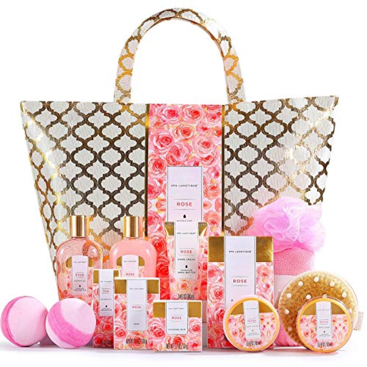 Spa Luxetique Spa Baskets for Women Gift, 15pcs Rose Spa Sets