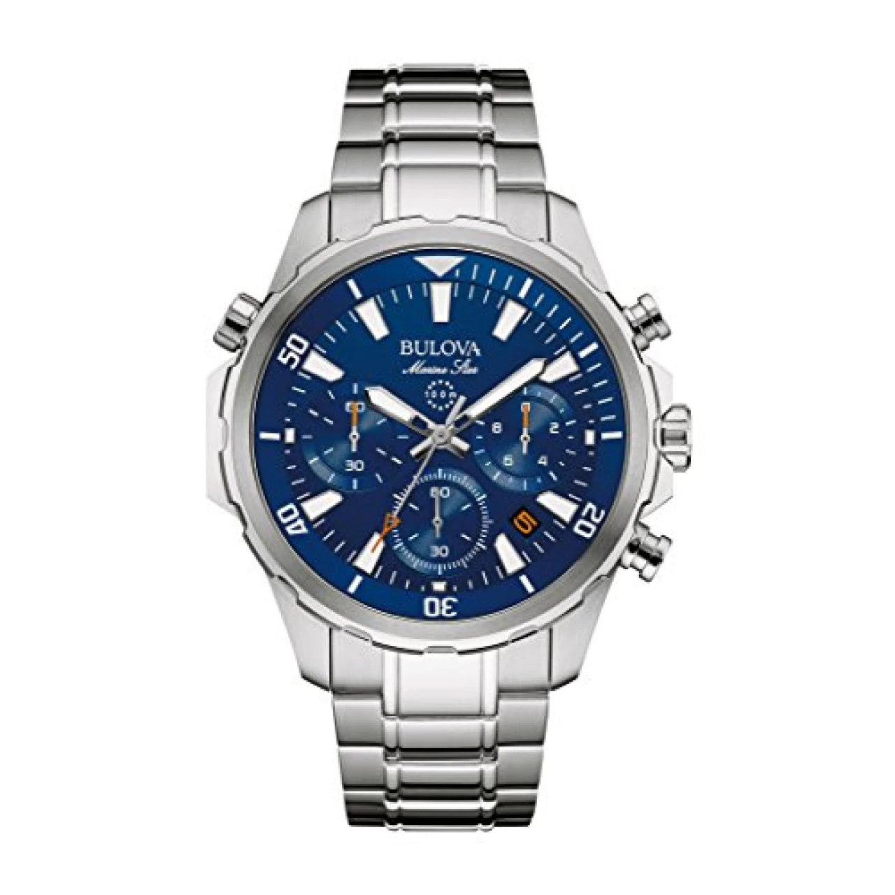 Bulova Men&rsquo;s Marine Star Series B Stainless Steel 6-Hand Chronograph Quartz Watch, Blue Dial Style: 96B256