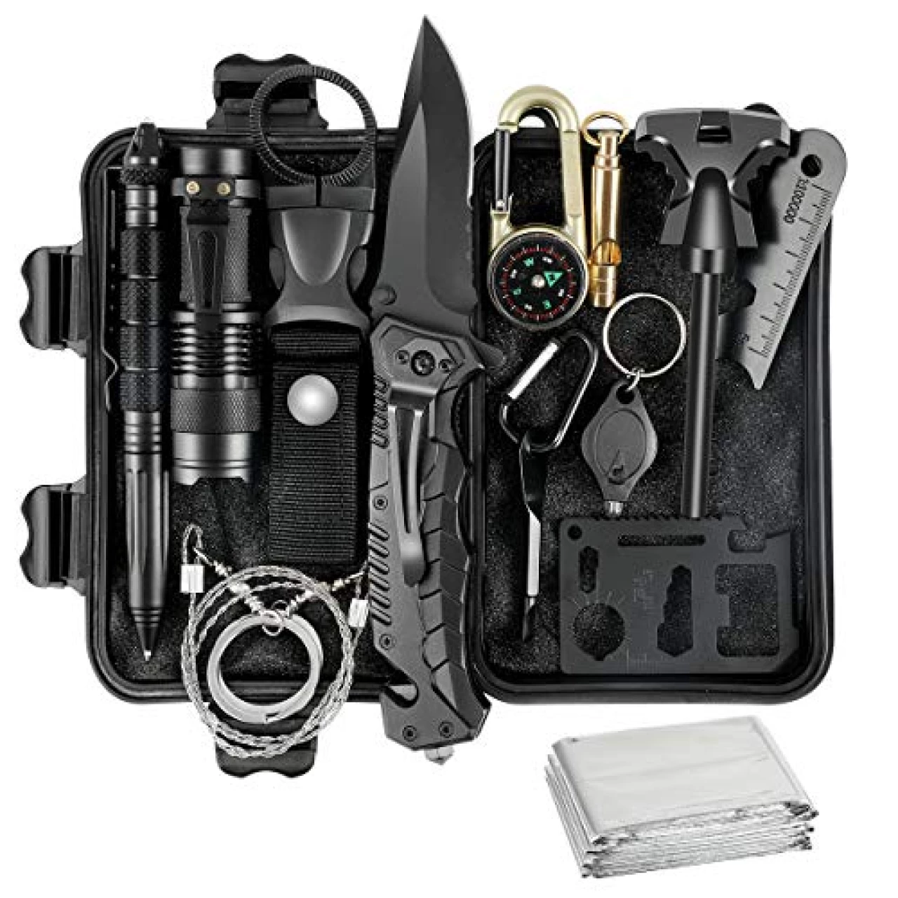 Gifts for Men Dad Husband, Survival Kit 14 in 1, Survival Gear and Equipment Cool Gadget Birthday Ideas, Emergency Tactical Kit for Hiking Hunting Camping Adventures