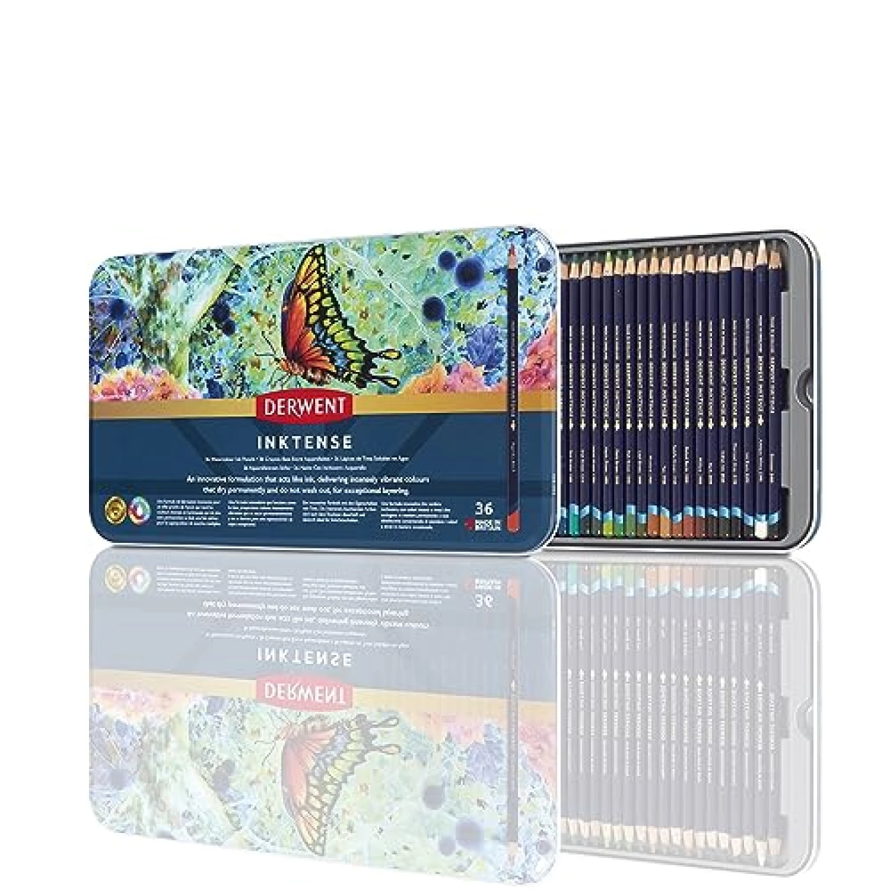 Derwent Inktense Pencils Tin, Set of 36, Great for Holiday Gifts