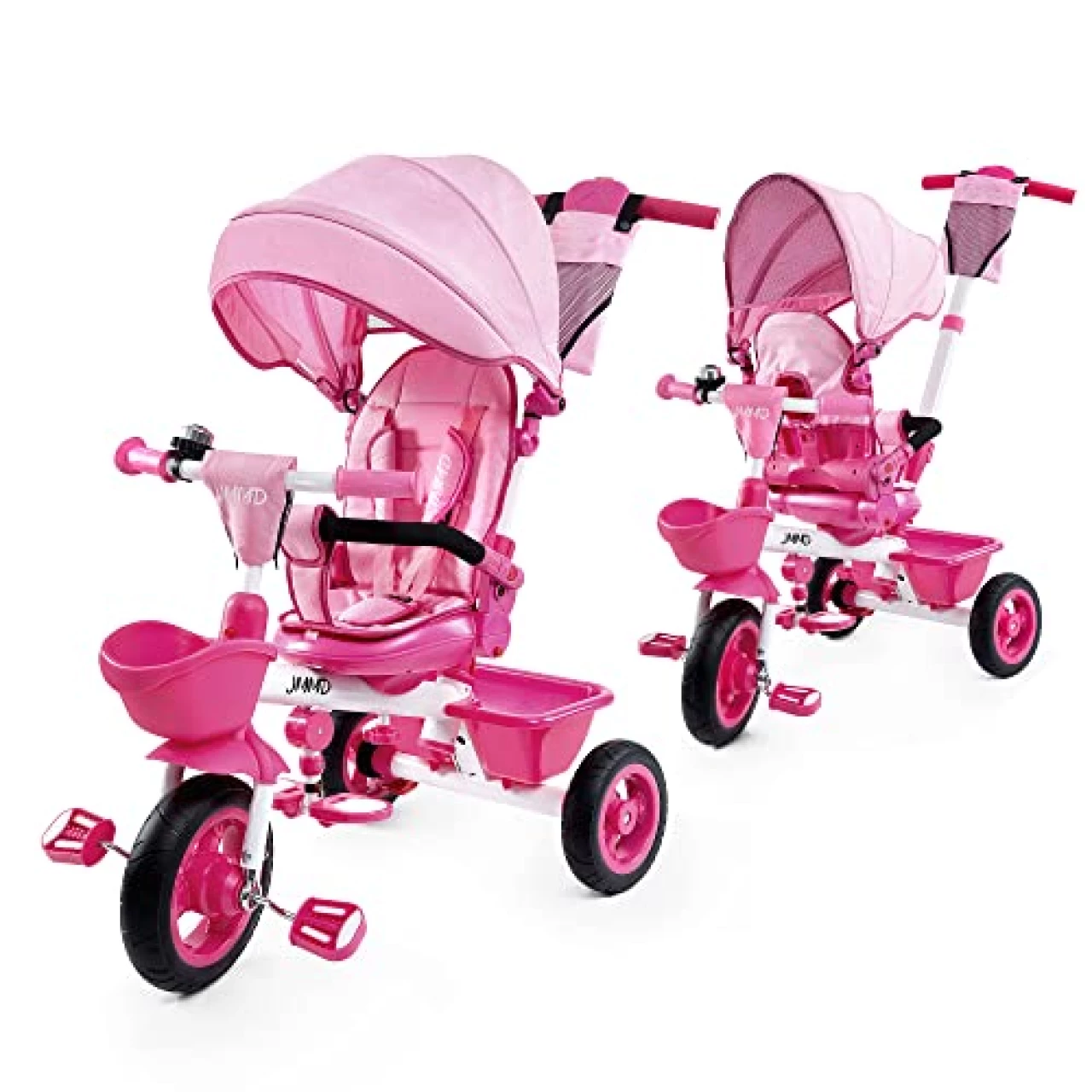 JMMD Baby Trike, 6-in-1 Kids Tricycle with Adjustable Push Handle, Removable Canopy, Safety Harness