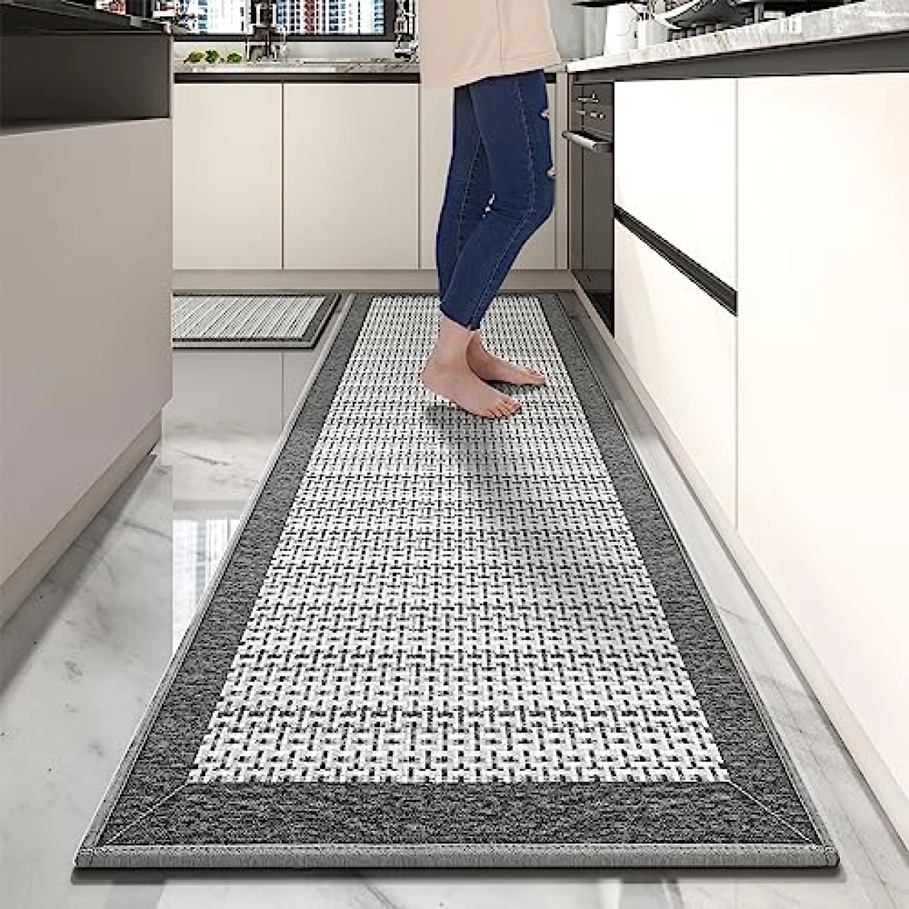 PADOOR Non Slip Kitchen Rugs Sets of 2 - Extra Large 2.5&rsquo;x6&rsquo; + 20&quot;x32&quot; Runner Rugs for Kitchen Floor Non Skid Washable, Absorbent Kitchen Mat for in Front of Sink 2 Piece Grey