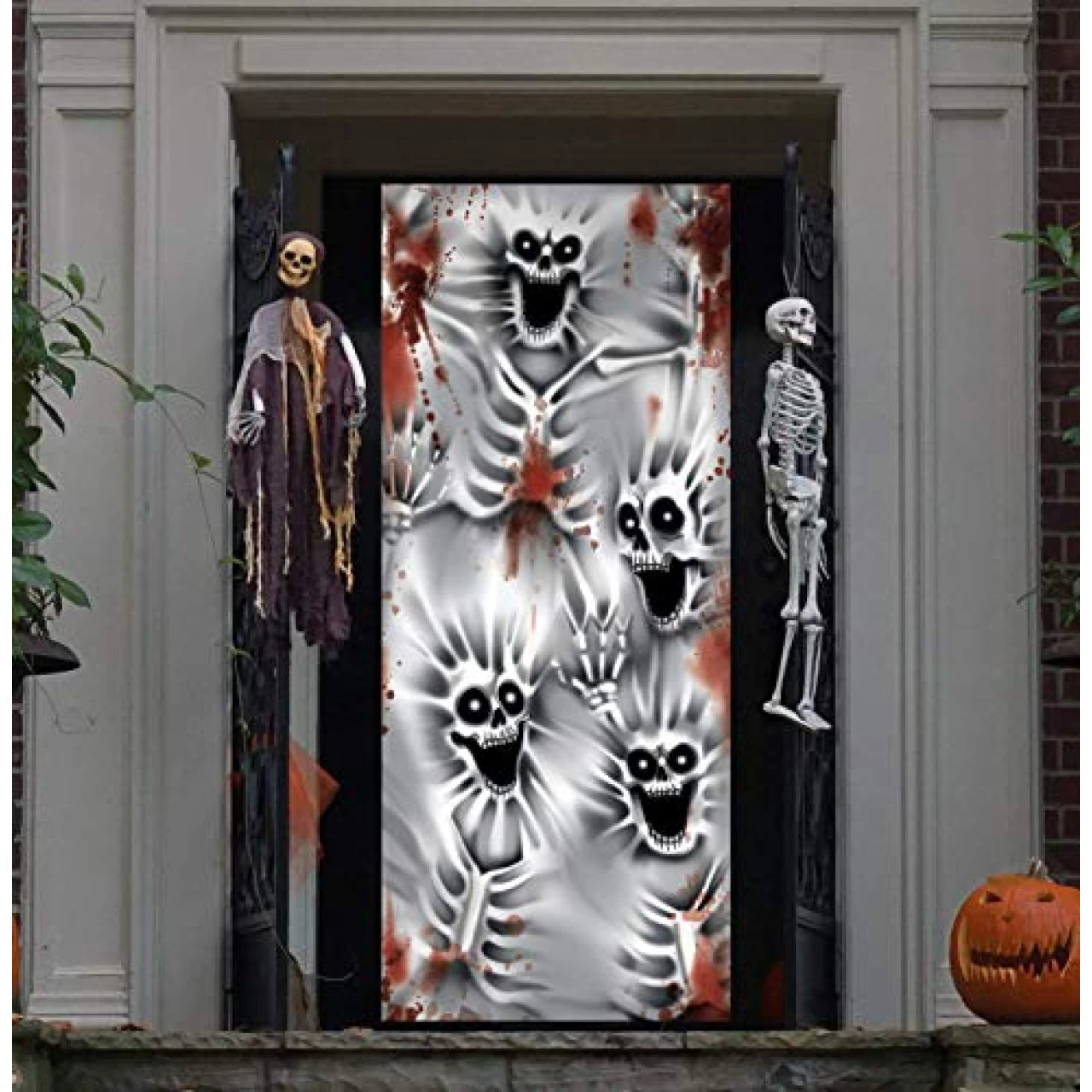 JOYIN 3D Design Scary Skeleton Door Cover 30” x 72” for Halloween Decoration