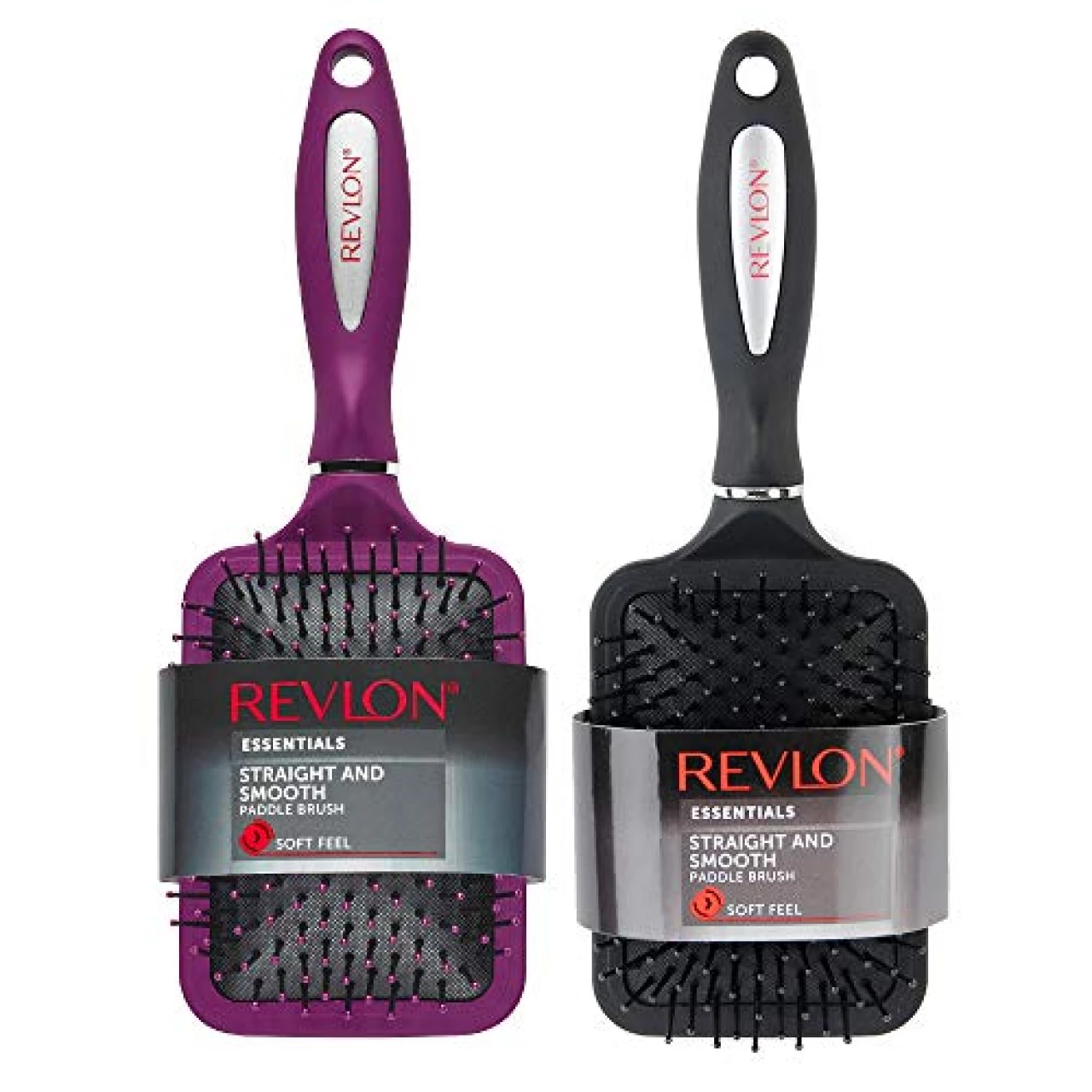 Revlon Straight &amp; Smooth Soft Touch Paddle Hair Brush Set, Black + Berry