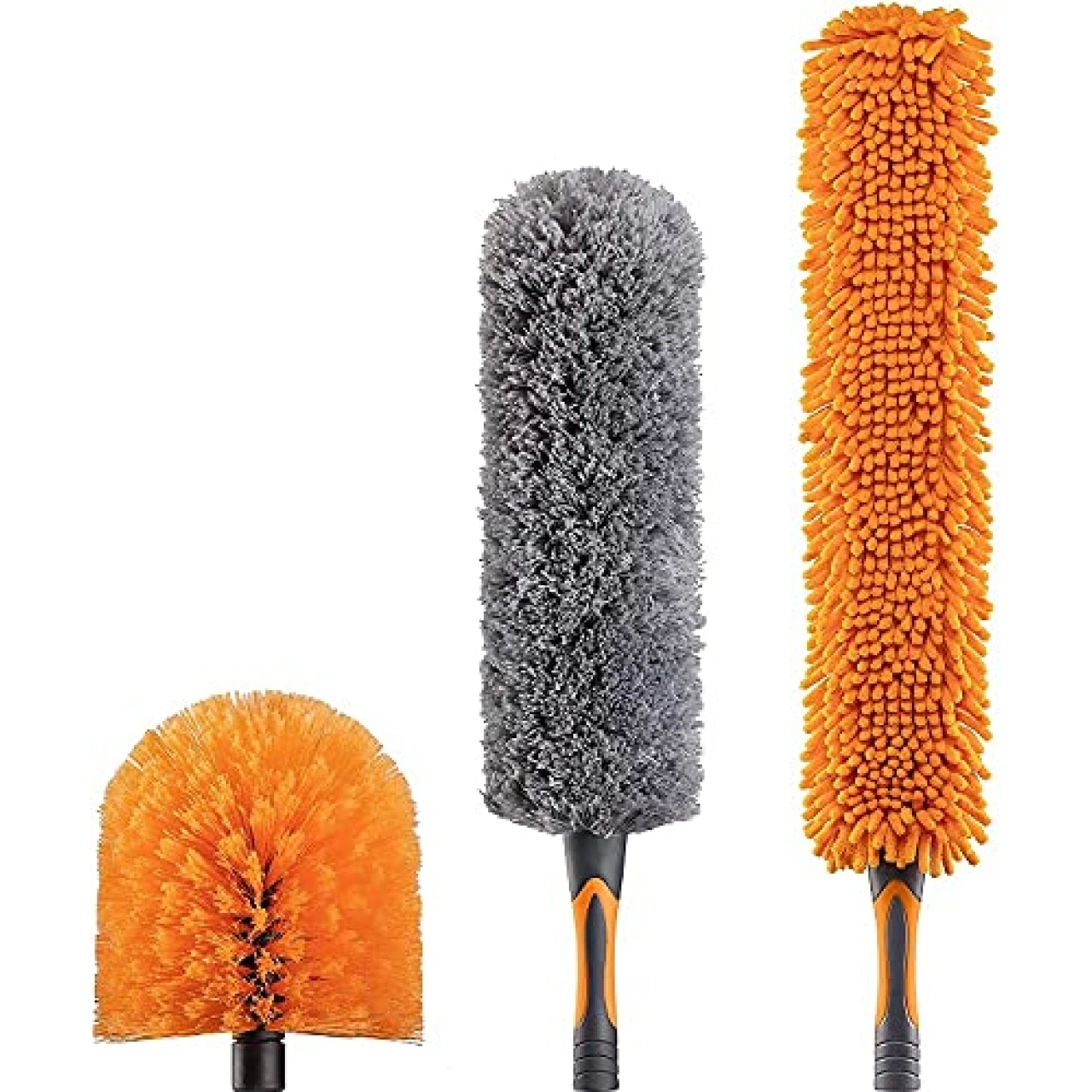 Extend-A-Reach Dusting Kit for Extension Pole or by Hand // Twist on Duster Cleaning Kit includes 3 attachments // Cobweb Brush // Feather Duster and Flexible Ceiling Fan Duster (Pole Sold Separately)