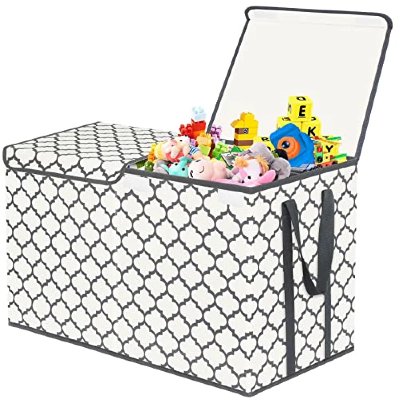 Toy Box for Boys,Girls,Kids - Large Toy Chest Organizers and Storage Boxes with Double Flip-Top Lid, Collapsible Container Bins for Playroom, Nursery, Closet, Living Room, 24.5&quot;x13&quot;x16&quot; (Beige)