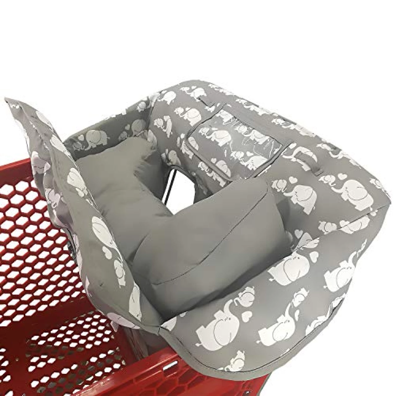 Soft Pillow Attached 2-in-1 Shopping Cart and High Chair Cover for Baby~Padded~Fold&rsquo;n Roll Style~Portable with Free Carry Bag (Elephant)