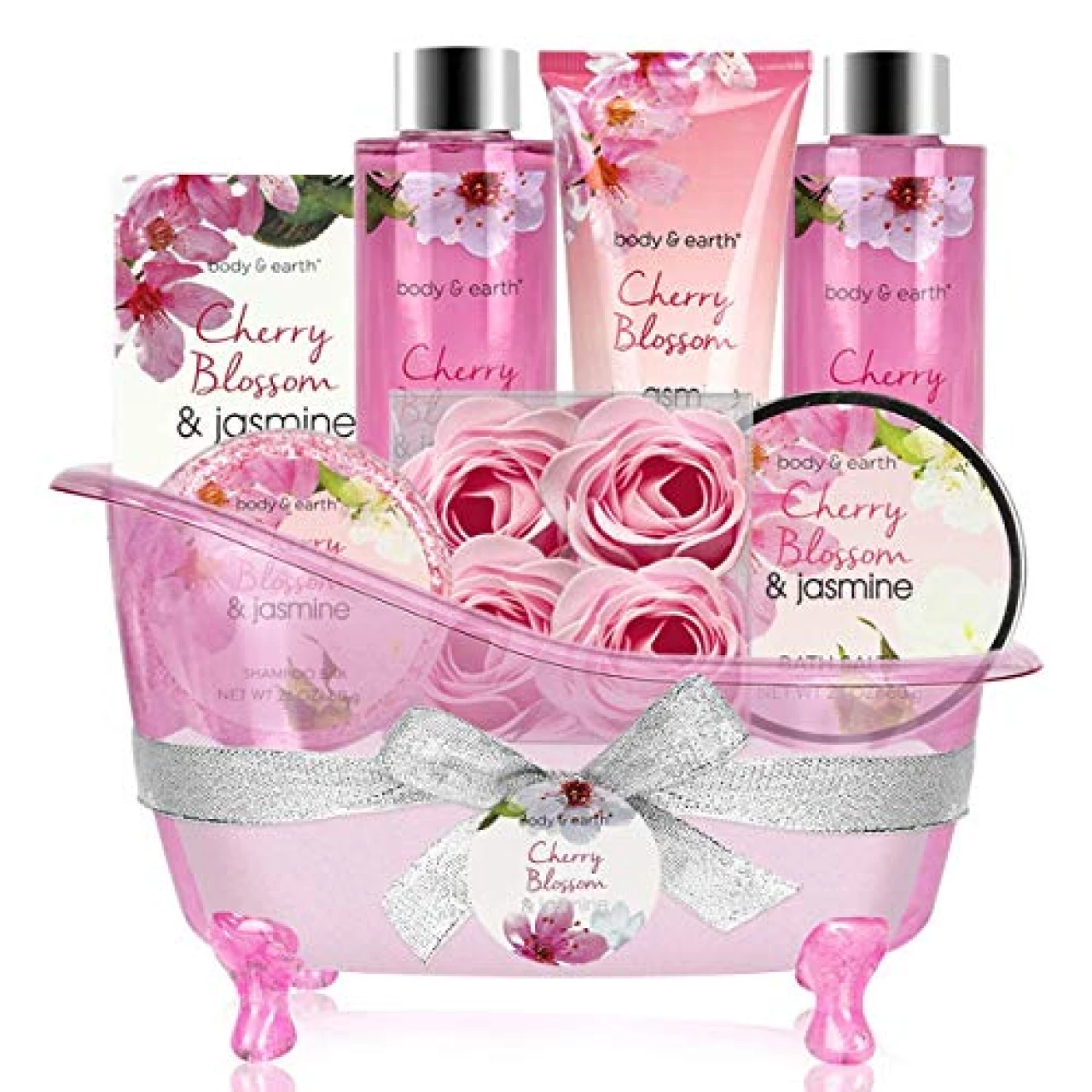Gift Baskets for Women - Body &amp; Earth Bath and Body Spa Gift Set with Cherry Blossom &amp; Jasmine Scent