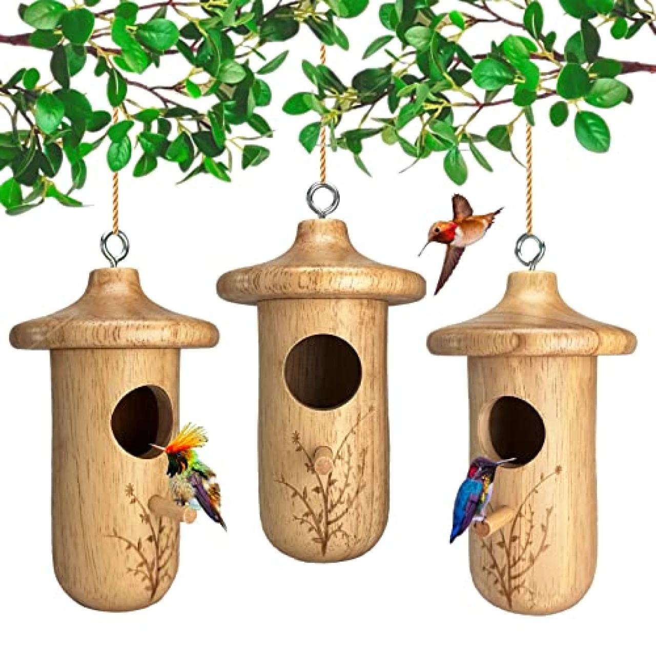 Hummingbird House, Natural Wooden Hummingbird Nest, Gardening Gifts Home Decoration