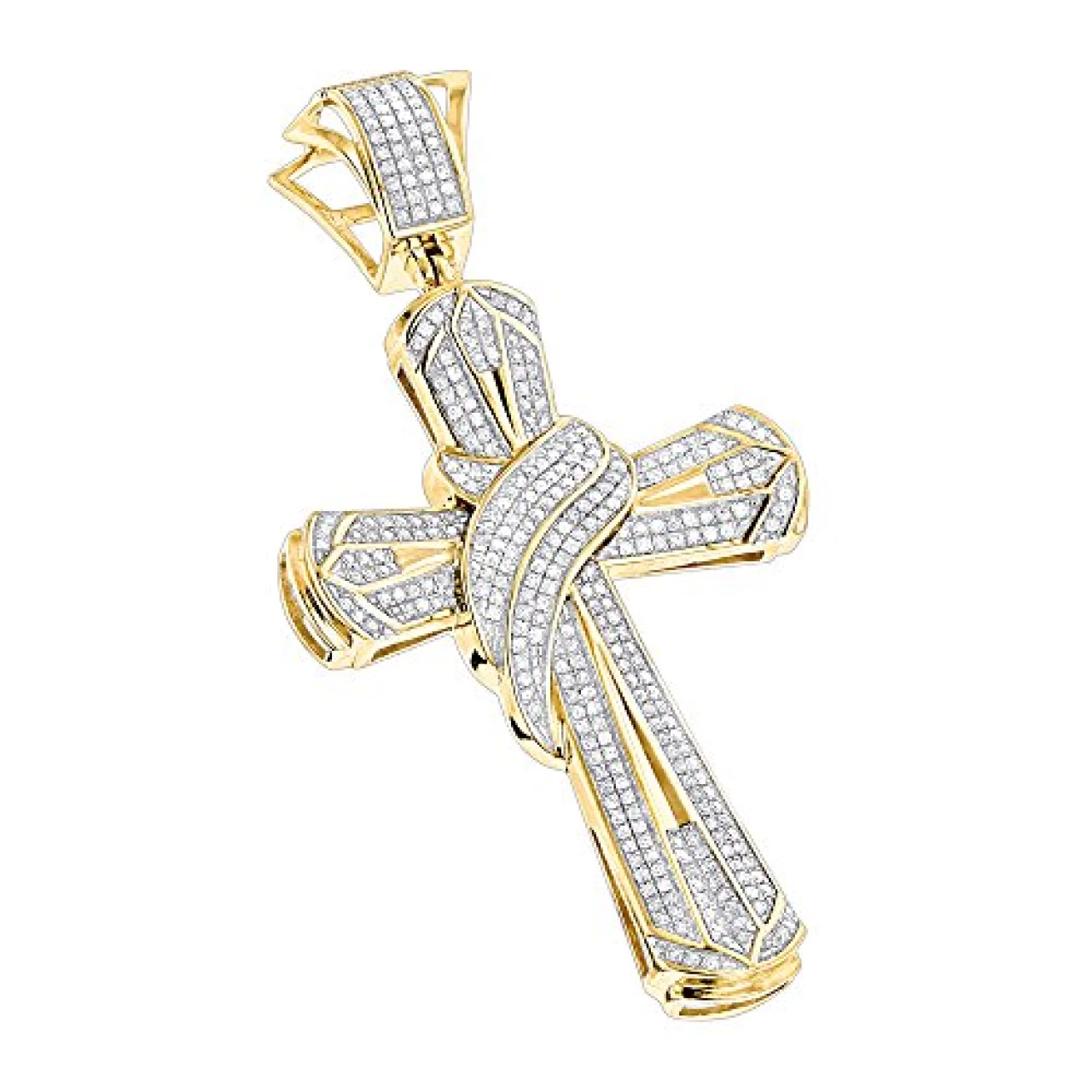 Luxurman Large 10K Mens Natural 1 Ctw Diamond Cross Necklace Pendant (Yellow Gold)