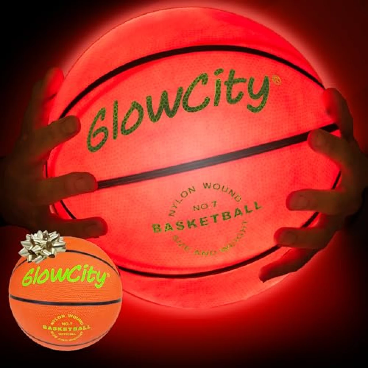 GlowCity Glow in The Dark Basketball for Teen Boy - Basketball Gift - Glowing Red Basket Ball, Light Up LED Toy for Night Ball Games - Sports Stuff &amp; Gadgets for Kids Age 8 Years Old and Up