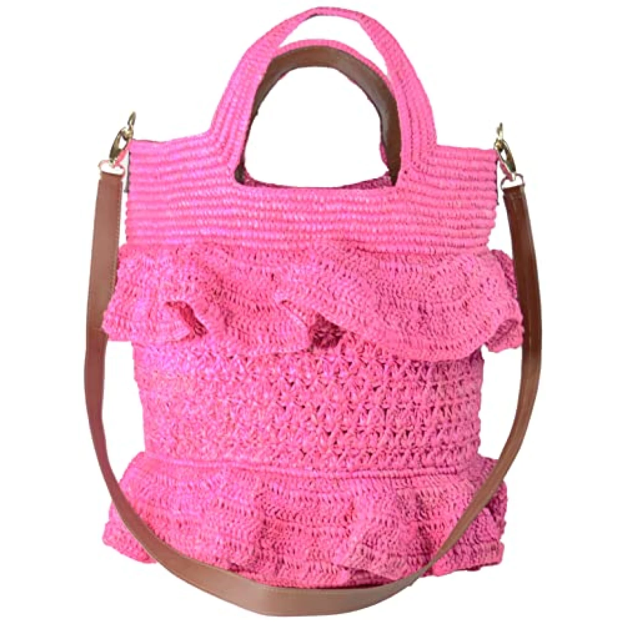 SENSI STUDIO, Ruffle Tall Bag With Leather Strap, Pink