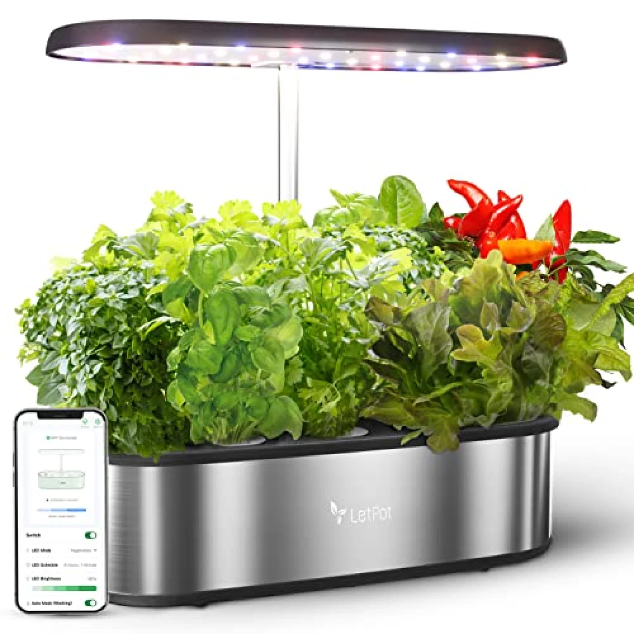 LetPot LPH-SE Hydroponics Growing System, 12 Pods Smart Herb Garden Kit Indoor, Indoor Garden, APP &amp; WiFi Controlled, with 24W Growing LED, 5.5L Water Tank, Pump System, Automatic Timer