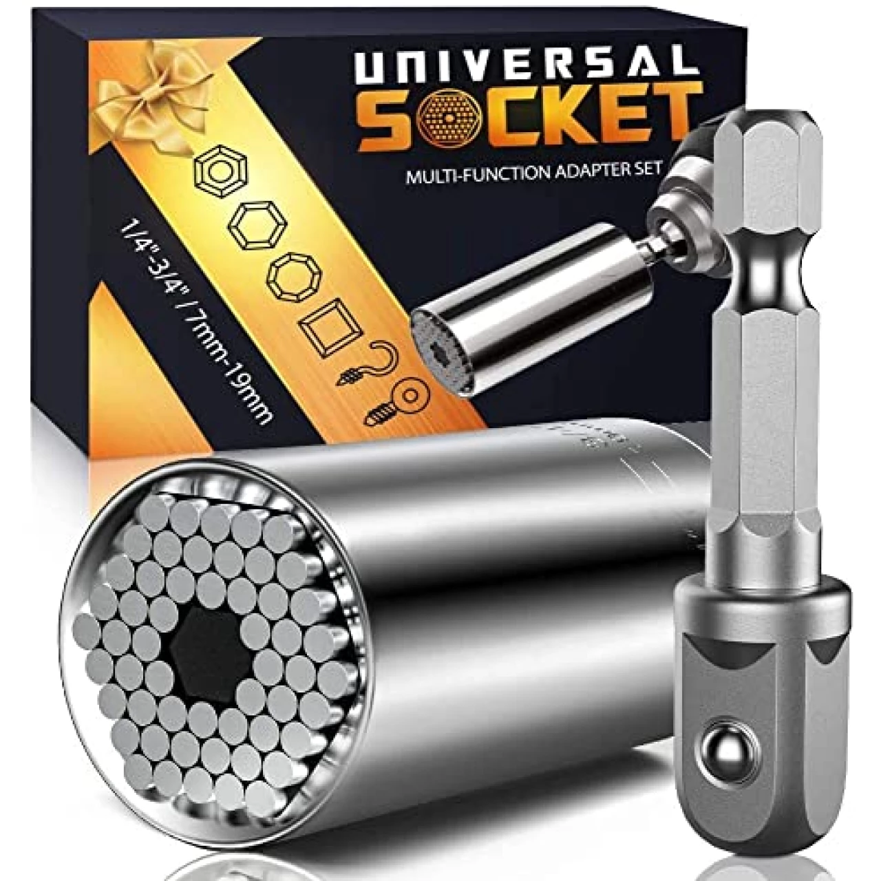 Super Universal Socket Tools Gifts for Men - Valentines Day Gifts for Him Her Kids Grip Socket Set Power Drill Adapter Cool Stuff Ideas Gadgets for Men Gifts for Dad Women Husband Boyfriend (7-19mm)