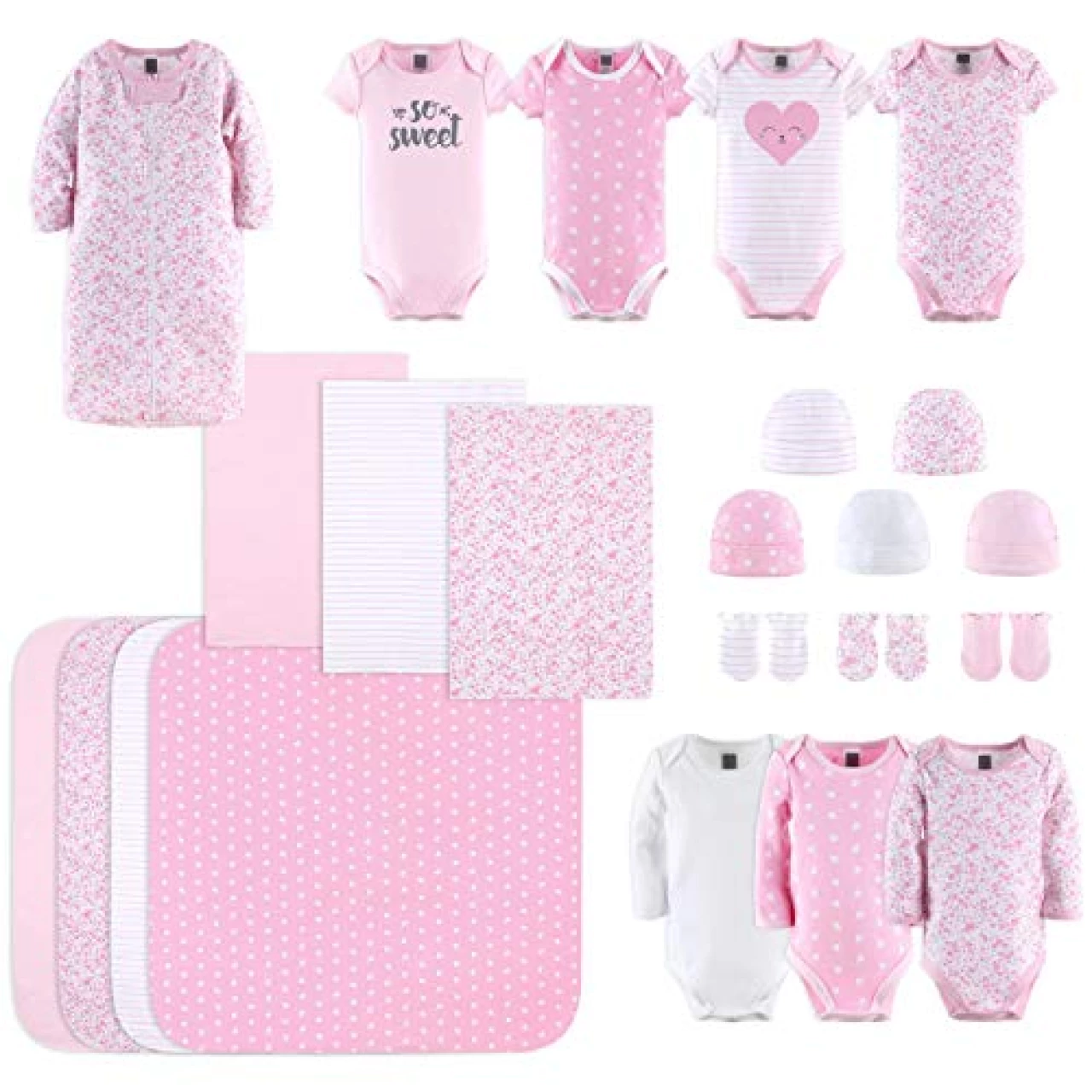 The Peanutshell Newborn Layette Gift Set for Baby Girls - 23 Piece Newborn Girl Clothes &amp; Accessories Set - Fits Newborn to 3 Months - Floral