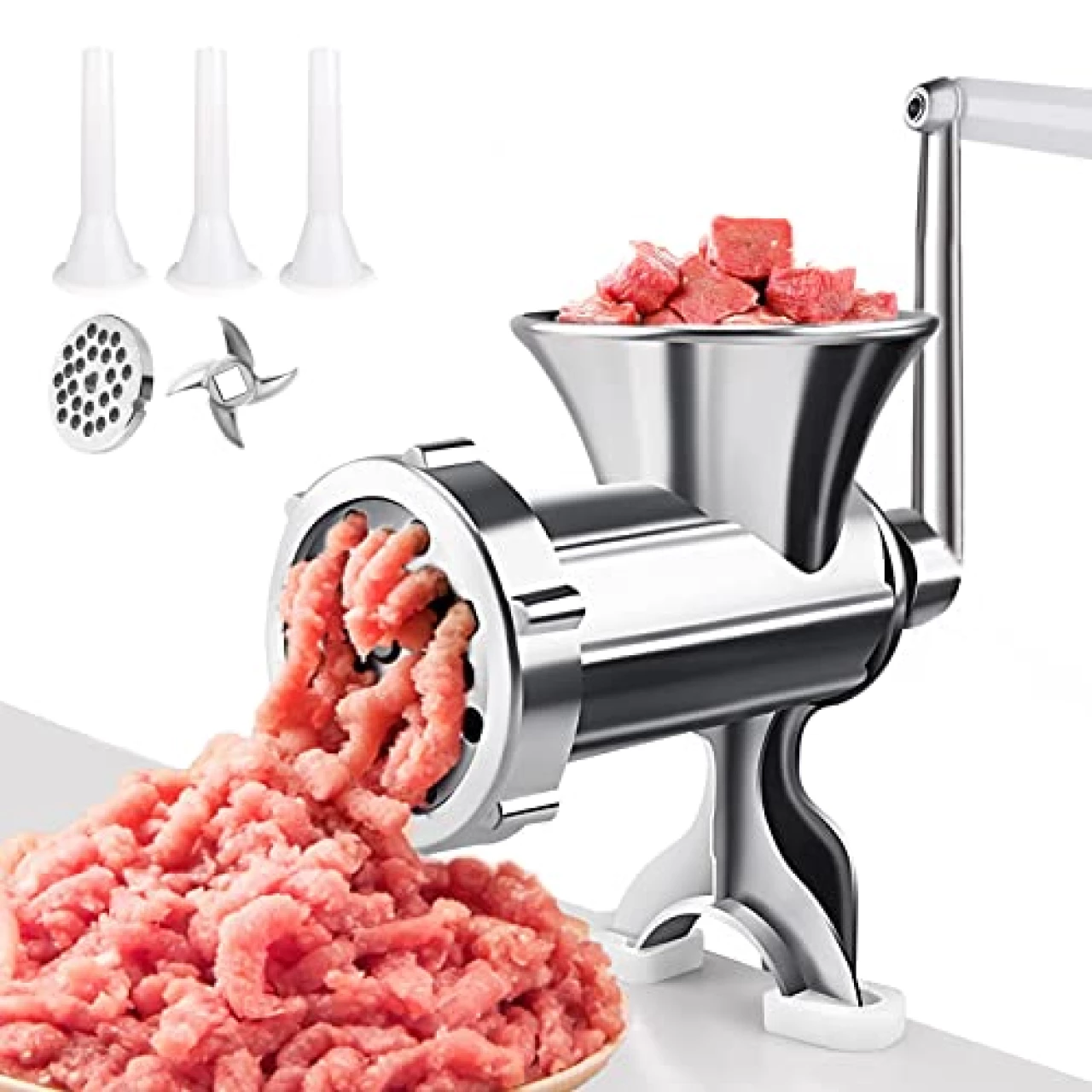 Meat Grinder Manual Mincer - Manual Meat Grinder Sausage Maker Table Mount Pork Mincer Sausage Stuffer Funnel Make Homemade Burger Patties Hand Operated Kitchen Tool#2 (02)