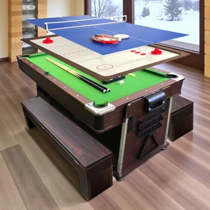 Click to view Simbashoppping 7 Foot Multigame Pool Table with Air Hockey and Table Tennis