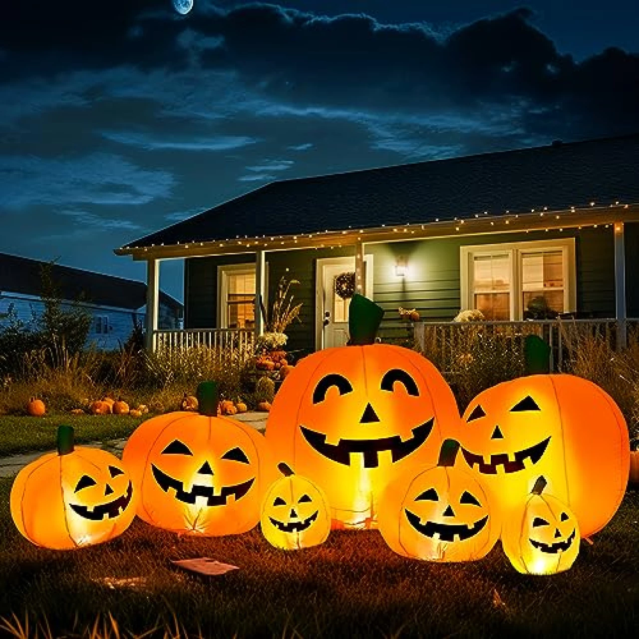 7.5FT Halloween Inflatables Decorations Pumpkin, Inflatables Outdoor Decorations Inflatable Pumpkin, Halloween Decorations Blow Ups Pumpkin for Yard,Party,Garden(Cold White,7 Built-in LED Lights Set)