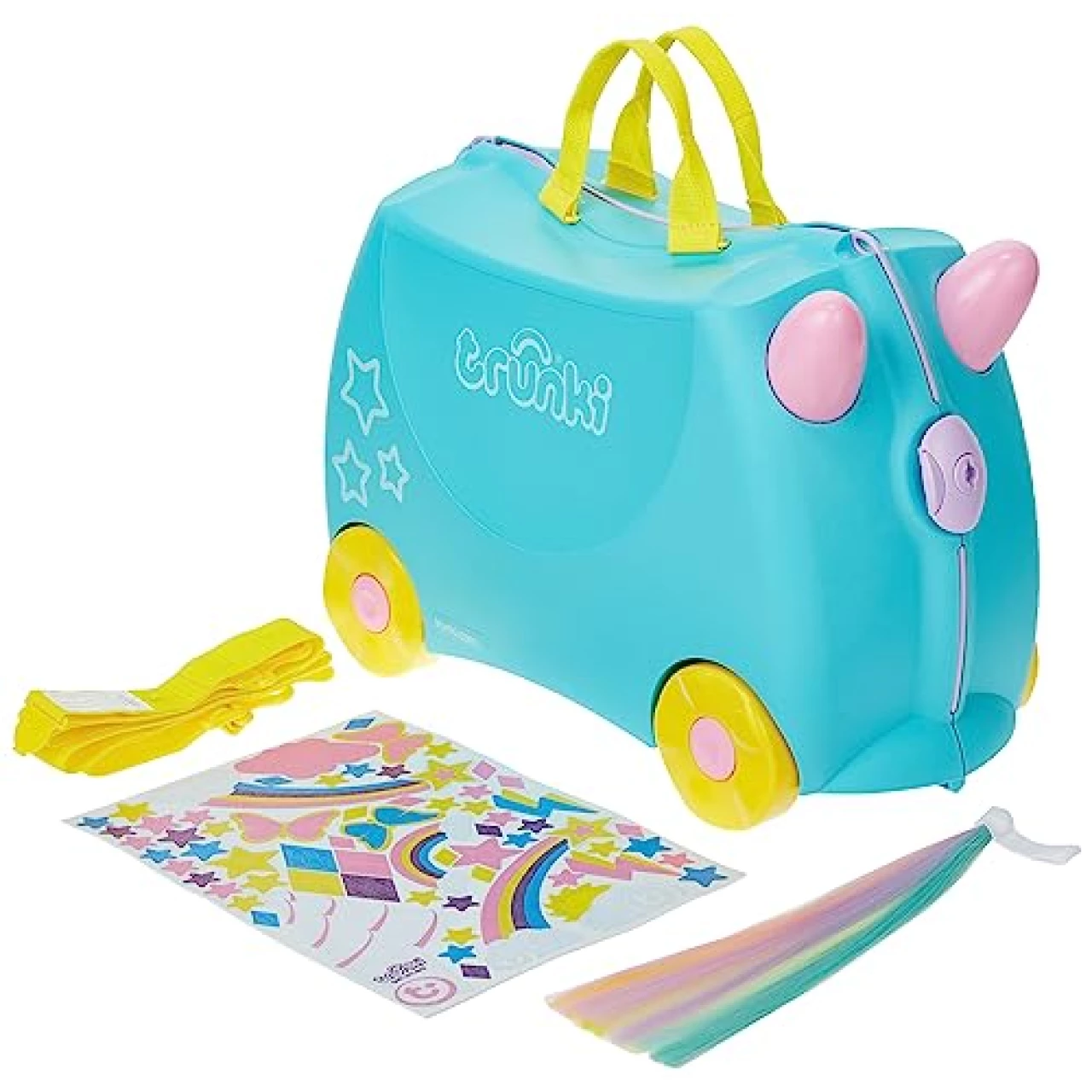 Trunki Ride-On Kids Suitcase | Tow-Along Toddler Luggage | Carry-On Cute Bag with Wheels | Kids Luggage and Airplane Travel Essentials: Una Unicorn Turquoise