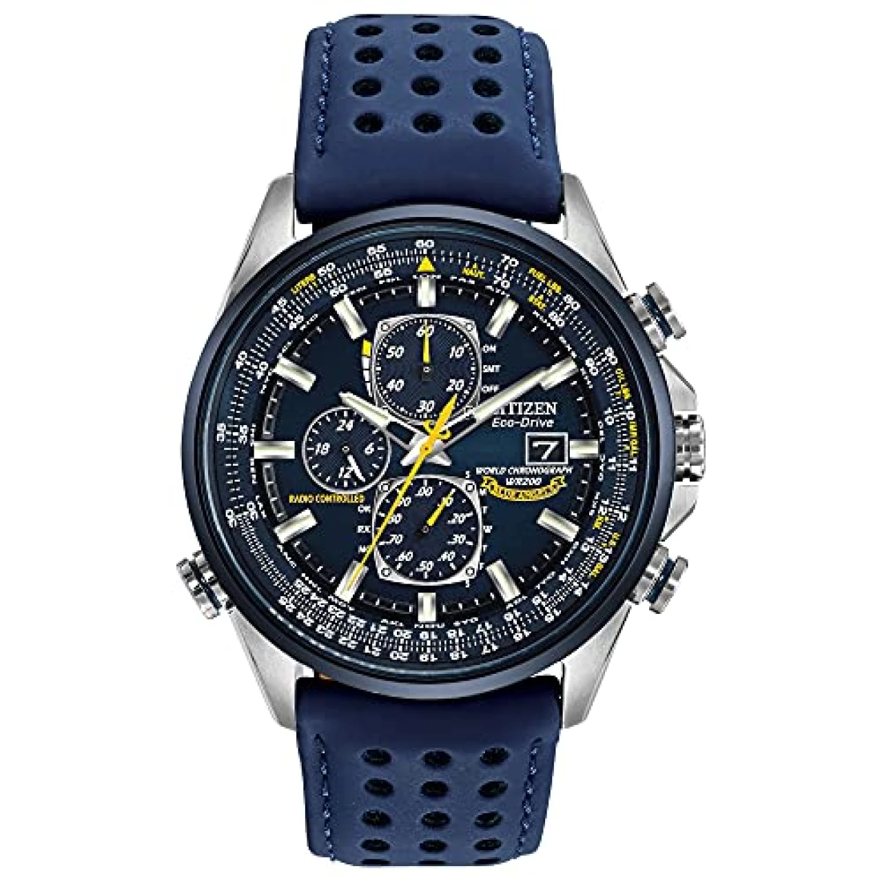Citizen Men&rsquo;s Eco-Drive Sport Luxury World Chronograph Atomic Time Keeping Watch in Stainless Steel with Blue Polyurethane strap, Blue Dial (Model: AT8020-03L)