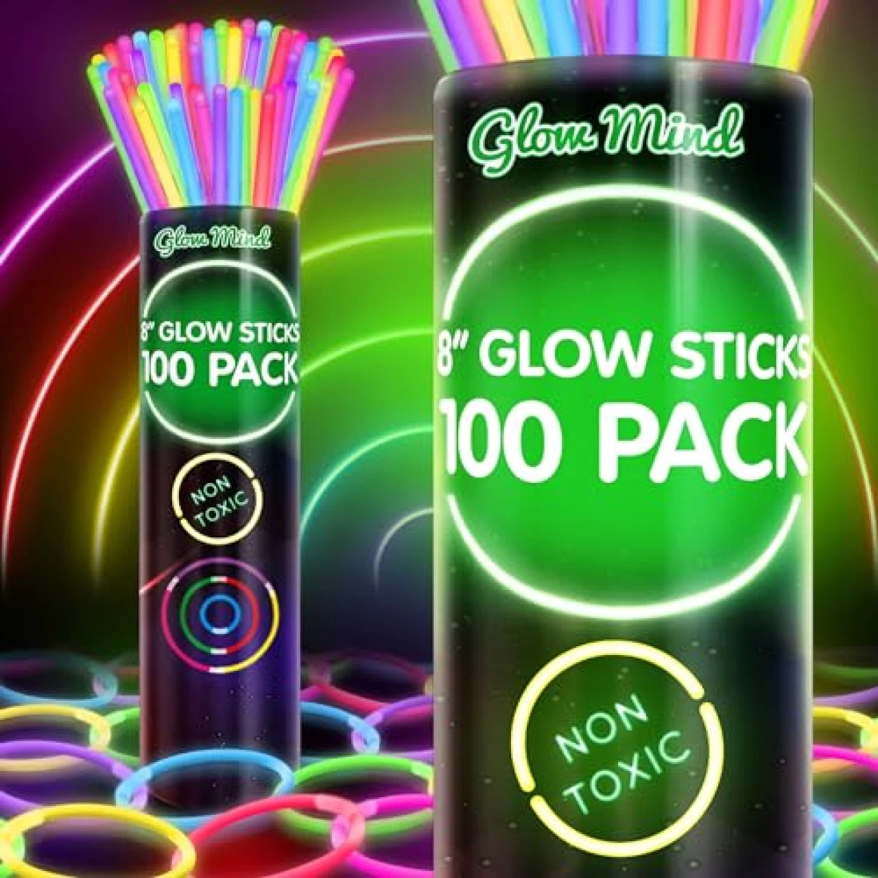 100 Ultra Bright Glow Sticks Bulk - Halloween Glow in The Dark Party Supplies Pack - 8&quot; Glowsticks Party Favors