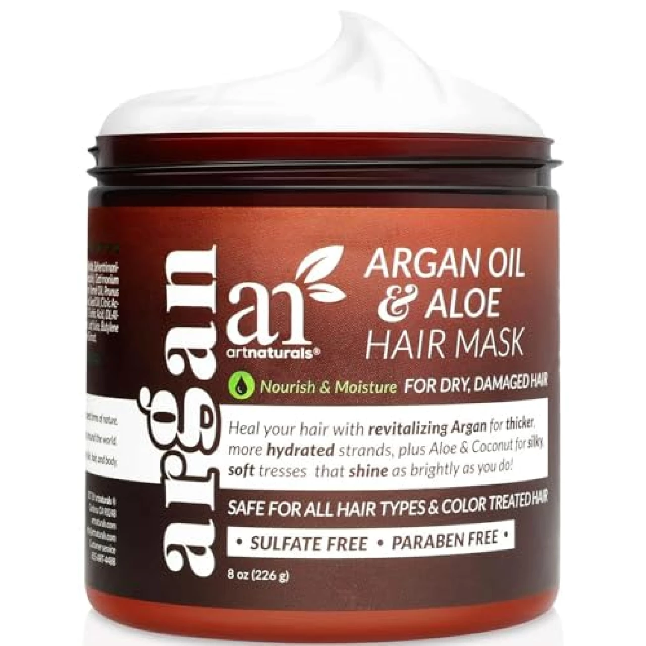 Artnaturals Argan Hair Mask Conditioner - (8 Oz/226g) - Deep Conditioning Treatment - Organic Jojoba Oil, Aloe Vera &amp; Keratin - Repair Dry, Damaged, Color Treated, Natural Hair Growth - Sulfate Free