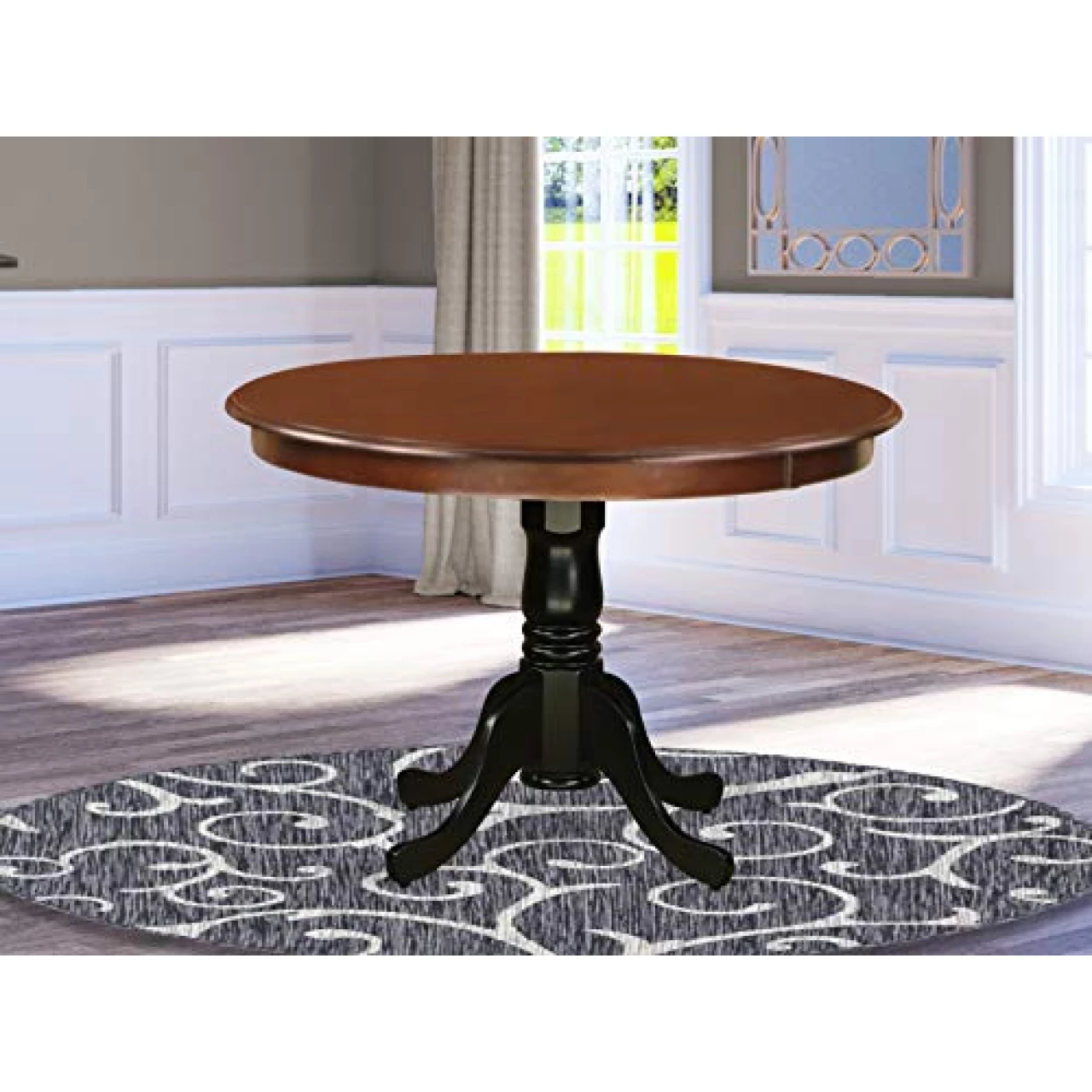 East West Furniture HLT-MBK-TP Hartland Dining Room Round Kitchen Table Top with Pedestal Base, 42x42 Inch, Mahogany &amp; Black