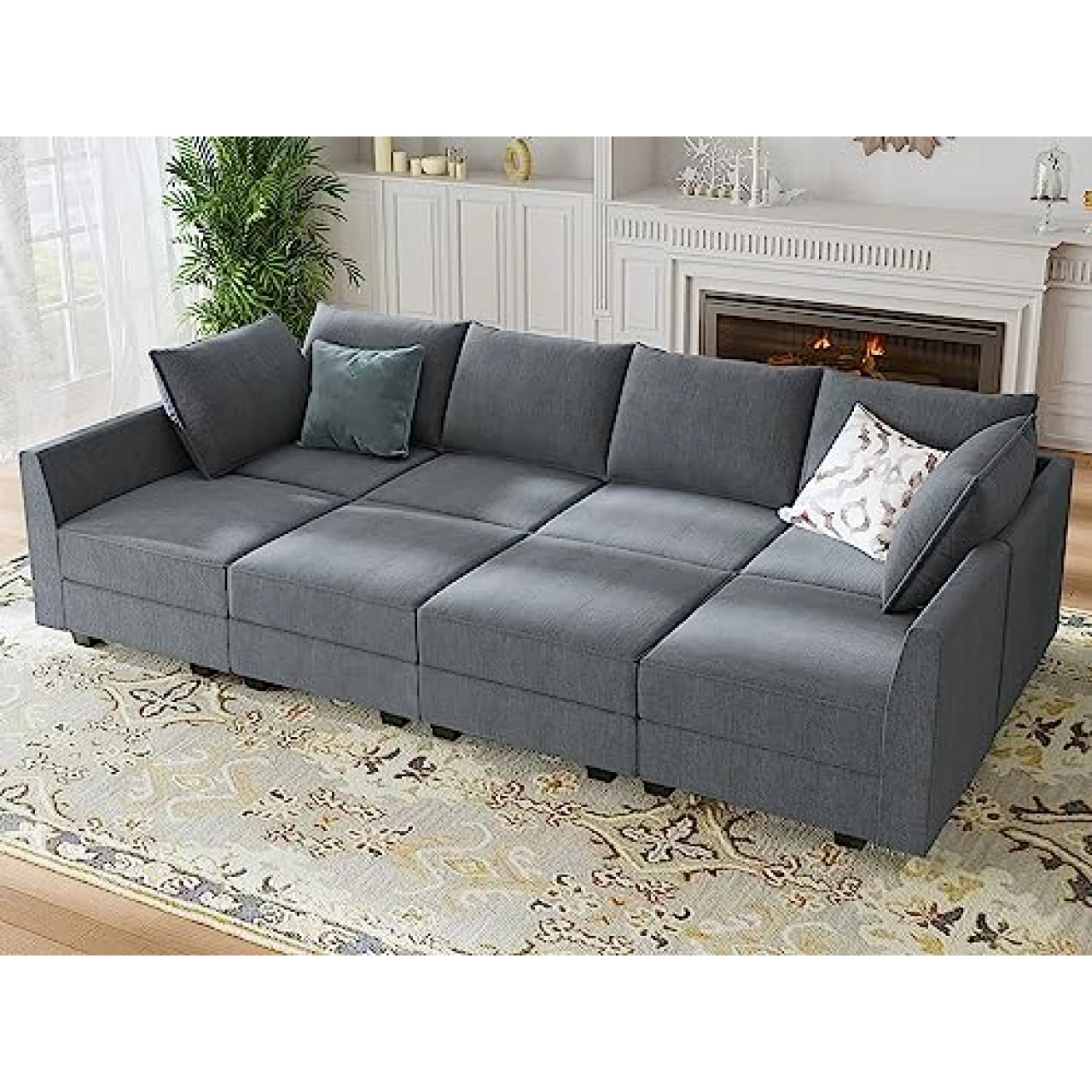 HONBAY Modular Sectional Sleeper Sofa with Ottomans Modular Couch Reversible Sleeper Sectional Sofa Bed Modular Sofa Set with Storage Seats, Bluish Grey