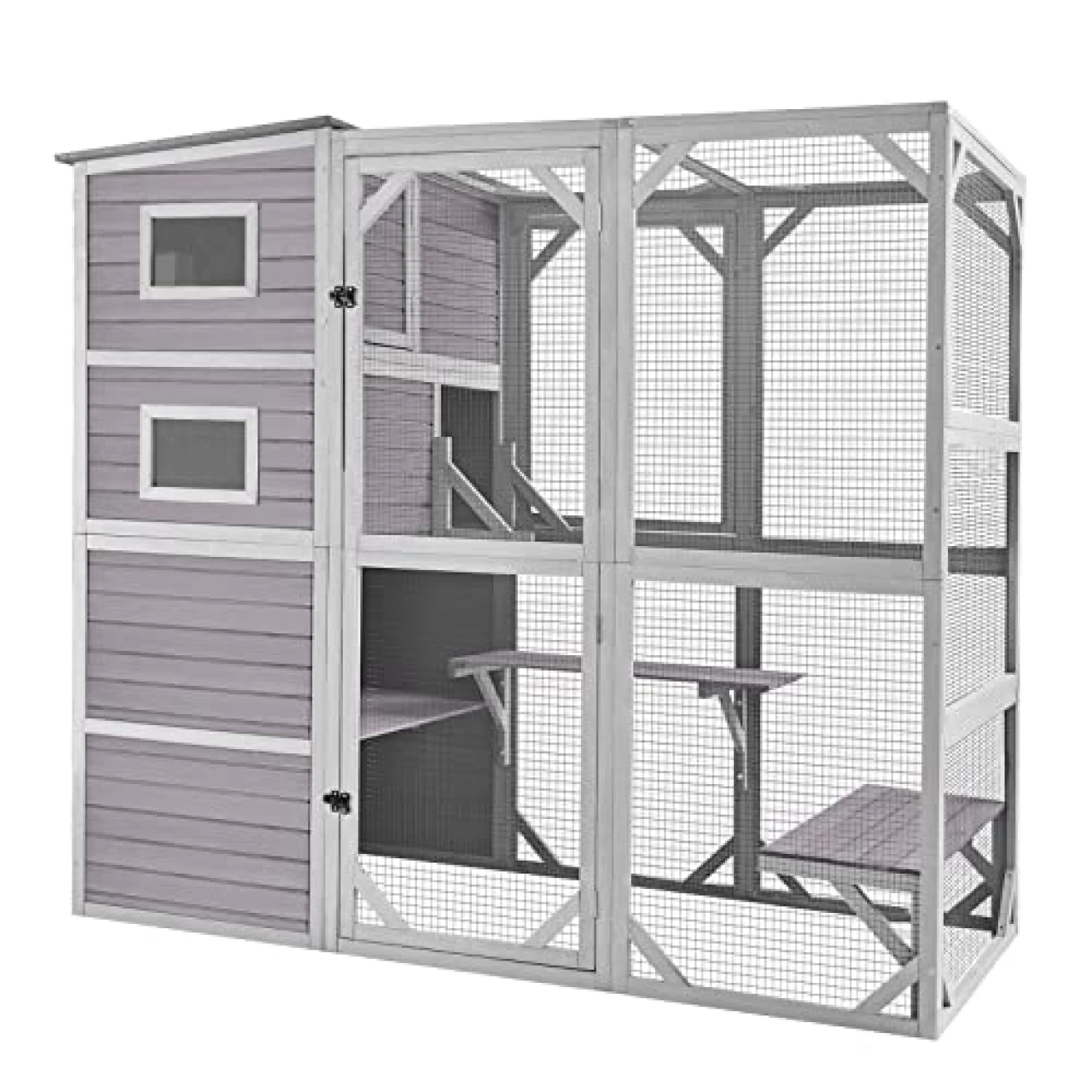 Aivituvin Large Cat Catio 4 Tiers Cat Enclosures House for Outdoor Indoor Cats with Weatherproof Roof, 3 Resting Rooms, 3 Platforms, 5 Windows 70&quot; H 77&quot; L