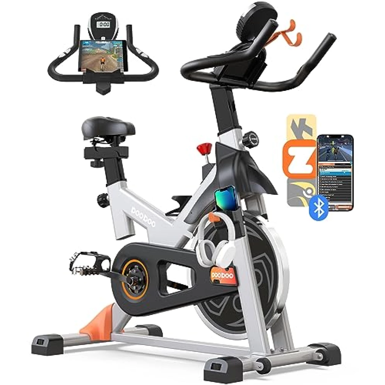 pooboo Magnetic Resistance Indoor Cycling Bike, Belt Drive Indoor Exercise Bike Stationary LCD Monitor with Ipad Mount ＆Comfortable Seat Cushion for Home Cardio Workout Cycle Bike Training Upgraded Version