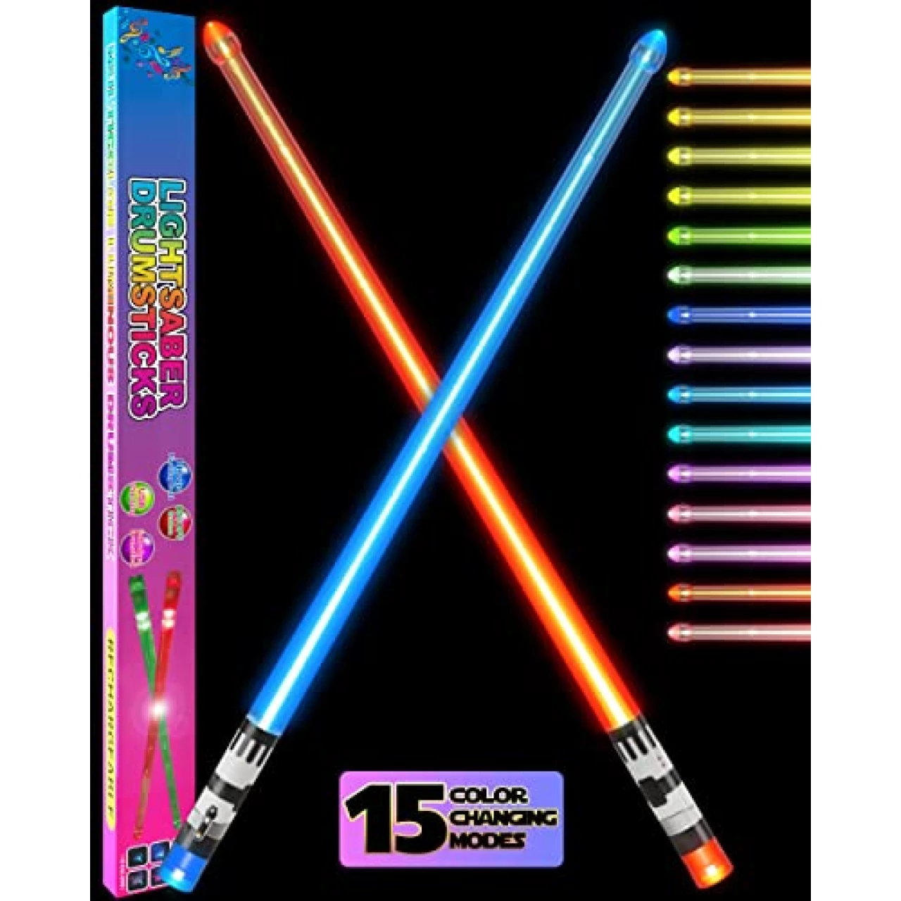 Lightsaber Drum Sticks Light Up Drum Sticks For Adults Lighted LED Rechargeable 15 Color Changing Star Wars Glow Drumming Drumsticks Glowing Drummer Plastic Drum Stick Anime Gift Set ２Sticks Per Pack