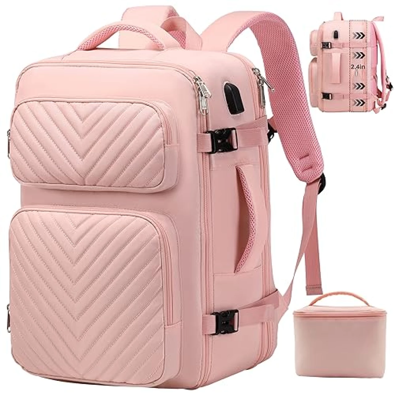 DWQOO Travel Backpack for Women, Flight Approved Carry on Backpack, Large Expandable Suitcase Backpack, 17.3 Inch Laptop Backpack with USB Charging Port for Weekender Business Camping Hiking, Pink