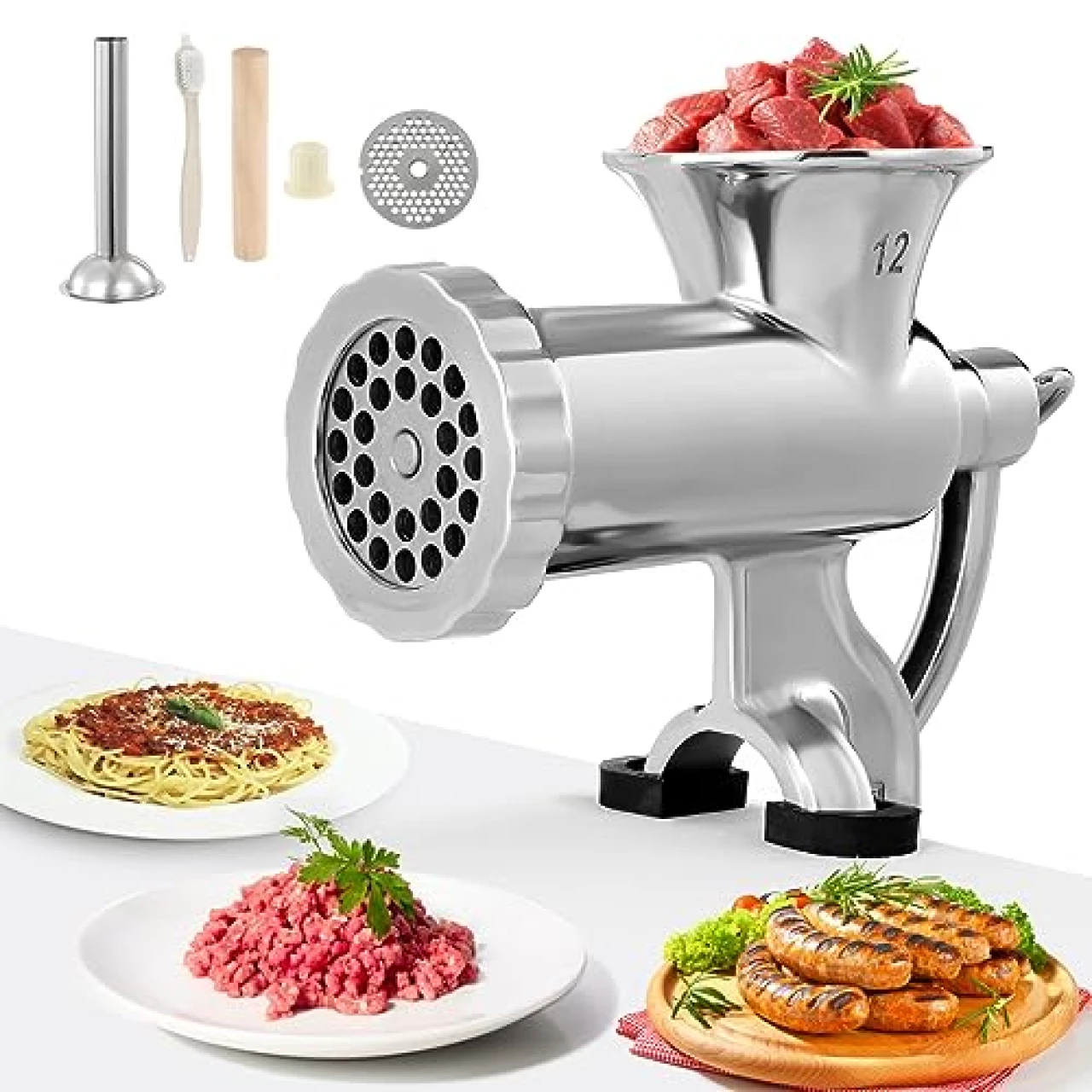 Dyna-Living Manual Meat Grinder Stainless Steel Meat Mincer Hand Sausage Filling Stuffer Home Kitchen Ground Meat Machine