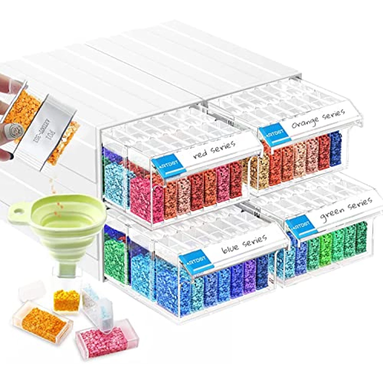 ARTDOT Diamond Painting Storage, 4 Pack Stackable Bead Organizer 140 Slots Individual Containers with Diamond Art Accessories and Tools for Beads Nail Pill Rhinestones Seed