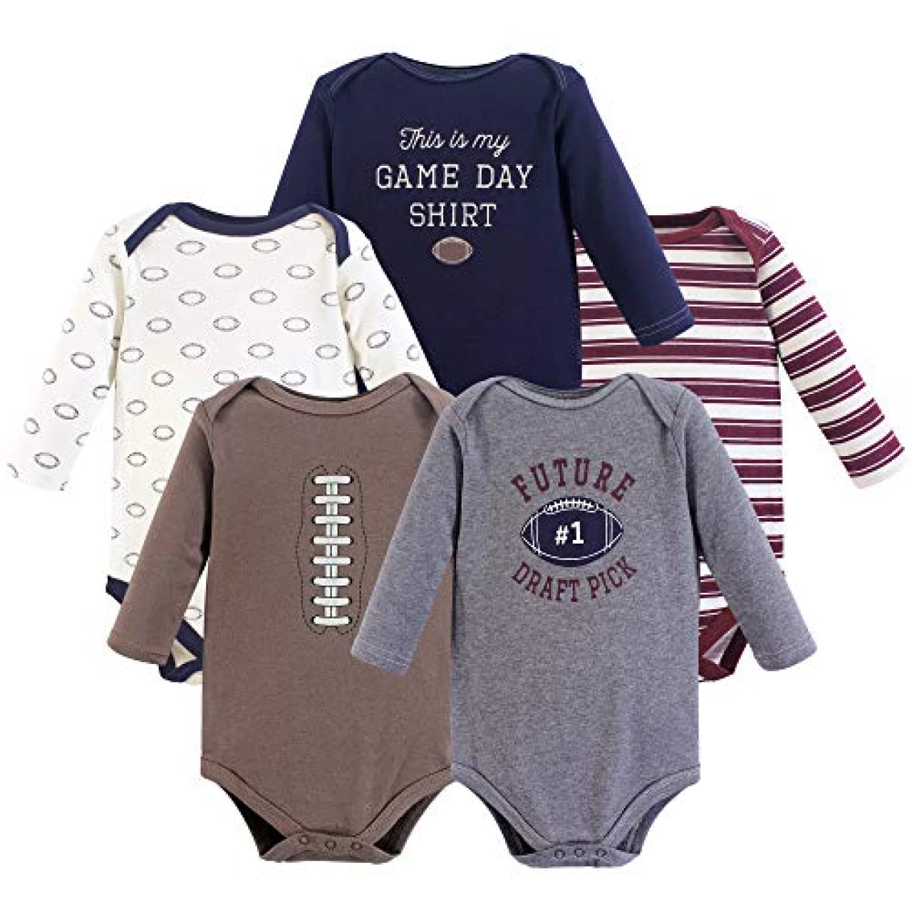 Hudson Baby Unisex Baby Cotton Long-sleeve Bodysuits, Football, 3-6 Months US