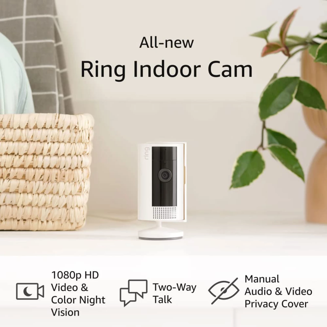 All-new Ring Indoor Cam (2nd Gen) | 1080p HD Video &amp; Color Night Vision, Two-Way Talk, and Manual Audio &amp; Video Privacy Cover (2023 release) | White