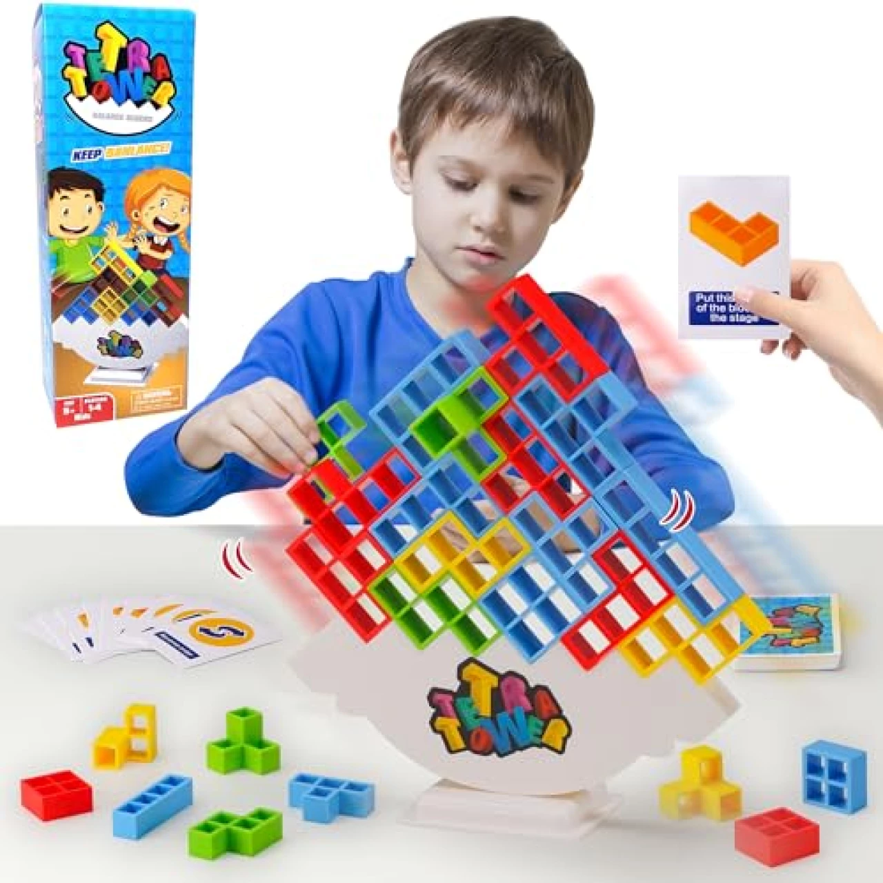 WOWNOVA 32PCS Tetra Tower Stacking Building Balance Block Game Toys for Kids, Adults &amp; Family Game Night, Balancing Blocks Board Games Stacking Fun Toy for Children, Teens, Adults, Friends, Parties