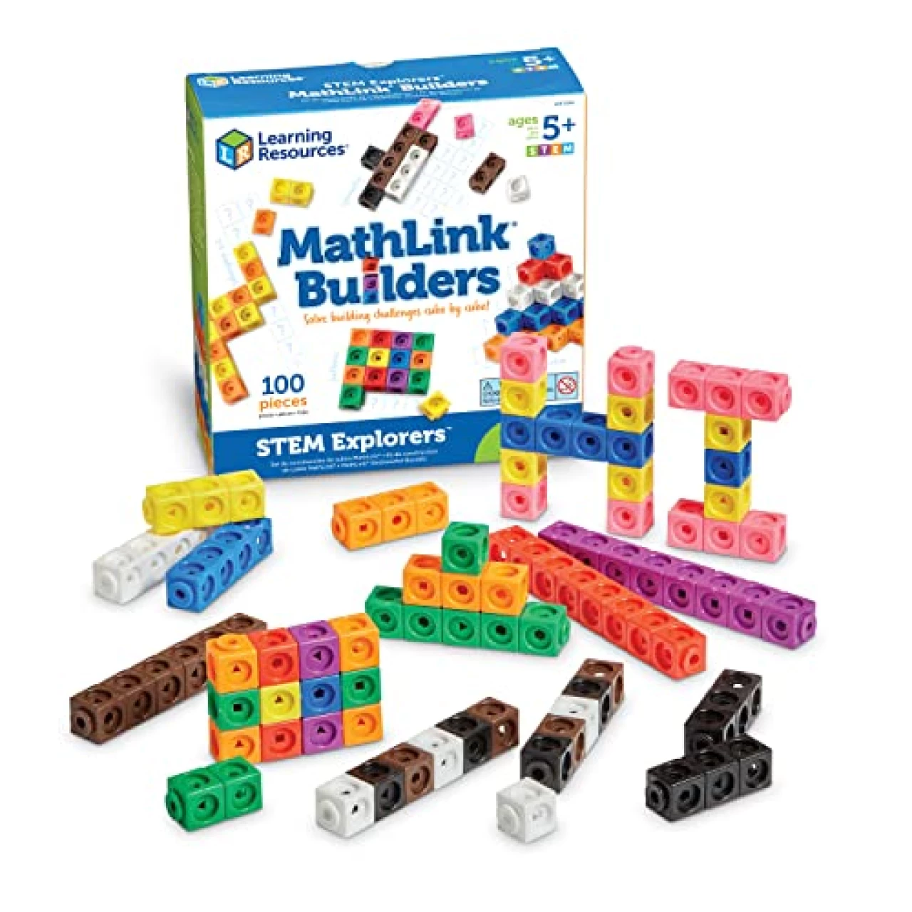 Learning Resources STEM Explorers MathLink Builders - 100 Pieces, Ages 5+, Kindergarten STEM Activities, Math Activity Set and Games for Kids, Linking Cubes, Connecting Cubes