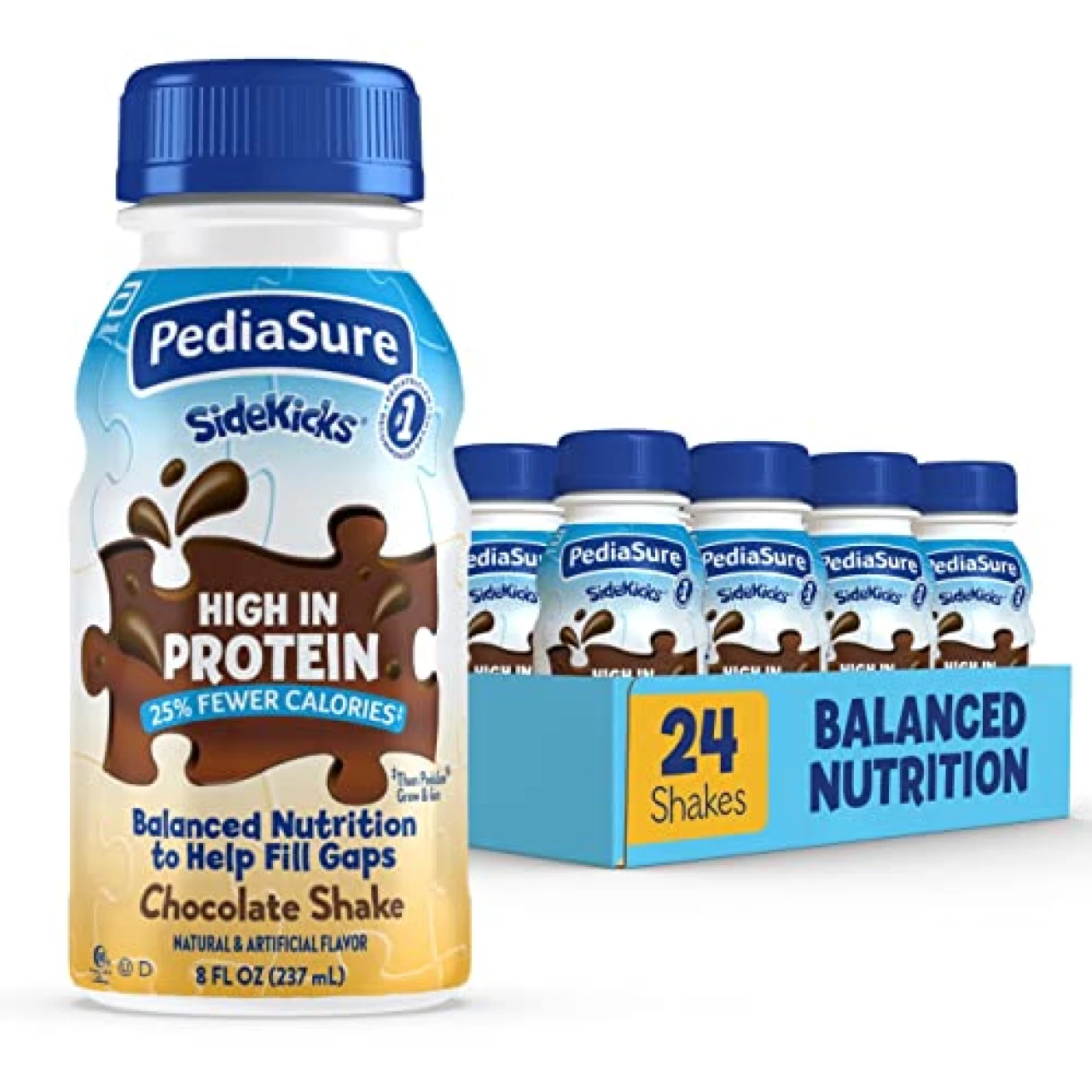 PediaSure SideKicks, 24 Shakes, Kids Protein Shake, With Key Nutrients and Protein to Help Kids Catch Up on Growth and Help Fill Nutrient Gaps, Chocolate, 8 fl oz, Pack of 24
