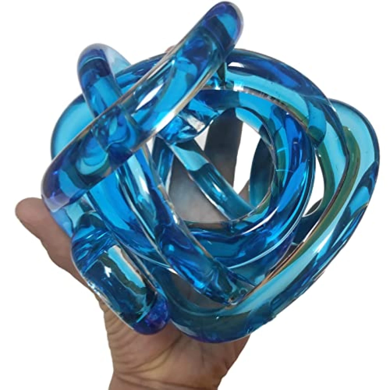 Ritadeshop Glass Orb Decor Ball Glass Knot for Home Decor Tabletop Decorative Figurine (Modern, Blue 5.8&quot; D)