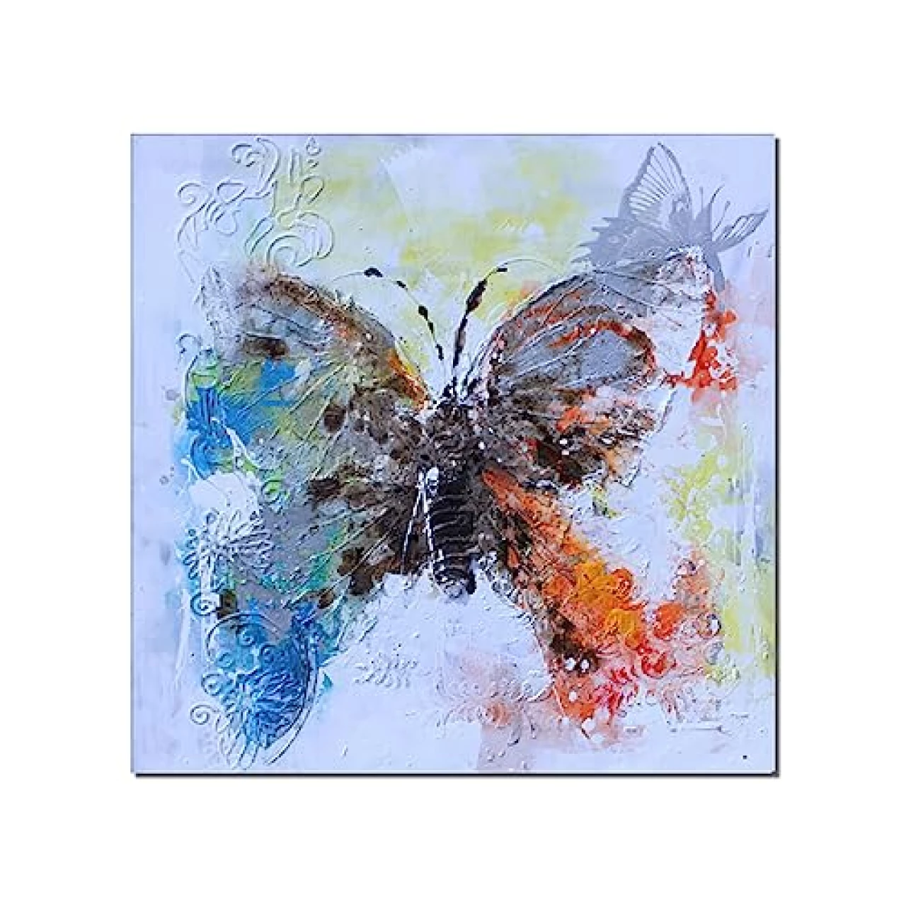 Abstract Handmade Colorful Butterfly Oil Painting On Canvas Hand Painted Paintings Modern Wall Art for Living Room,31inx31in,No Frame