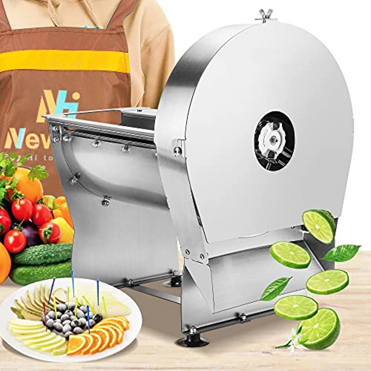 Newhai 0-10mm Commercial Onion Slicer Potato Chips Slicer Sweet Potato Slicer Tomato Slicing Machine Electric Cabbage Shredder Machine Vegetable Fruit Slicing Machine 0-0.4’’ Stainless Steel