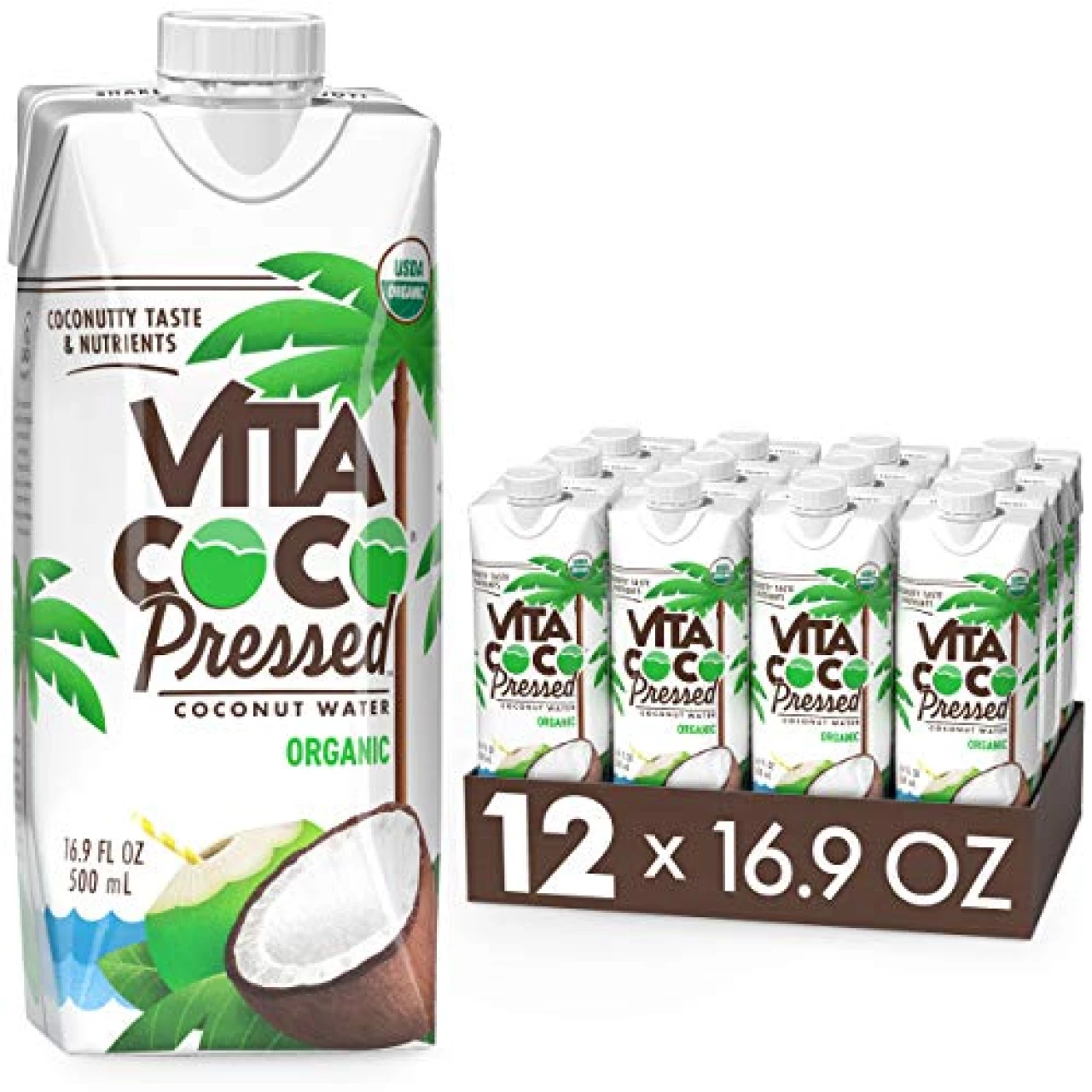Vita Coco Organic Coconut Water, Pressed, More &ldquo;Coconutty&rdquo; Flavor, Natural Electrolytes, Vital Nutrients, 16.9 Fl Oz (Pack of 12)