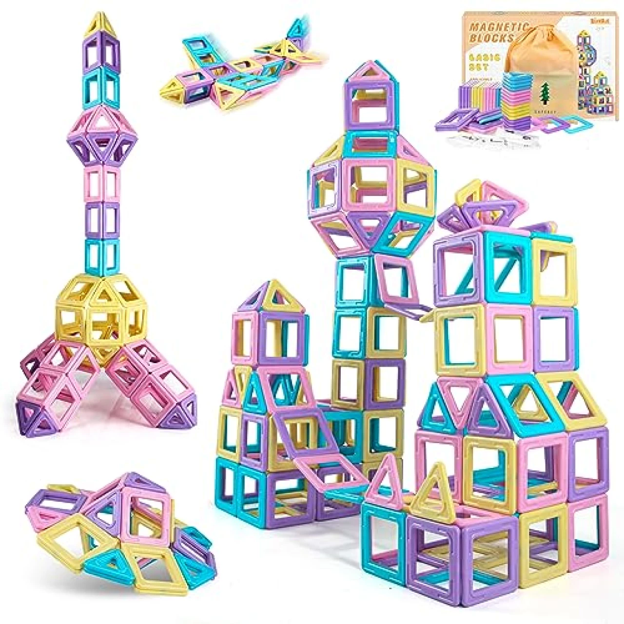 Rurvale Magnetic Blocks Basic Set (28 Pieces+Number Kits), STEM Toys for 3 4 5 6 7 Year Old Girls Boys, Magnetic Tiles, Educational Magnet Toys for Toddlers 3-5, 4-8 Gift
