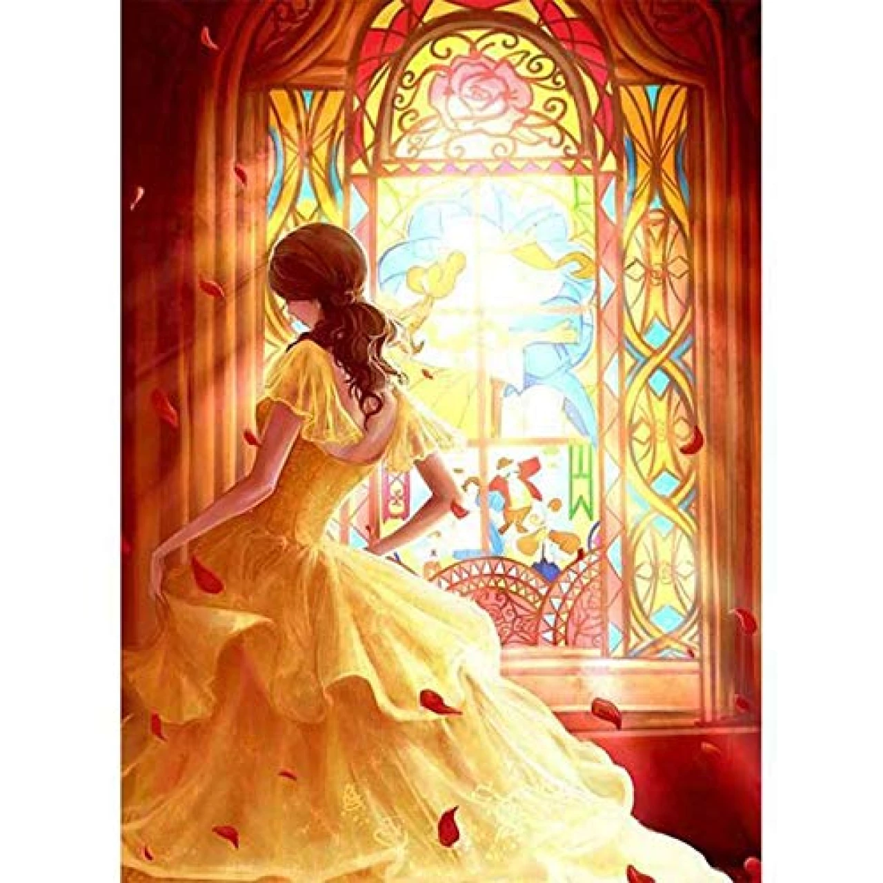 5D DIY Diamond Painting, Princess Belle Diamond Painting Kits for Adults Full Drill Round Diamond Gem Art Beads Painting for Kids Perfect for Home Wall Decor 11.8x15.7 Inch