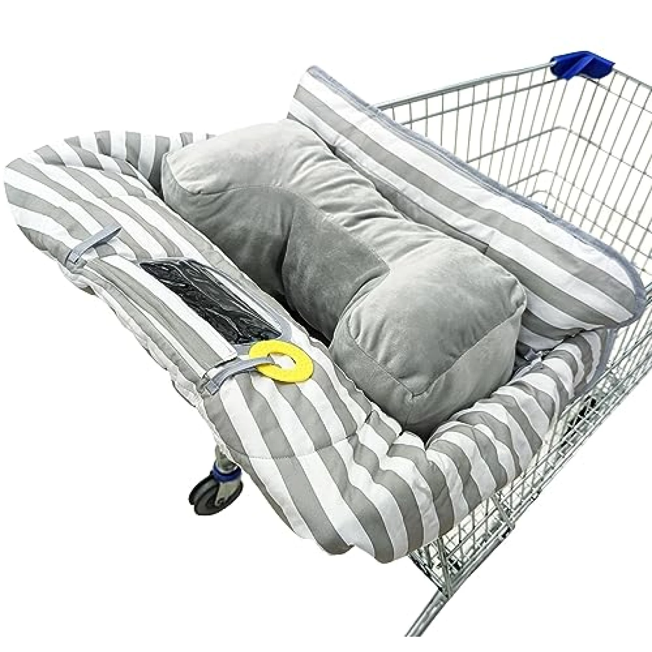 Suessie Shopping Cart Cover and High Chair Cover with Bolster Support Pillow (Gray and White Stripe with Cushion)