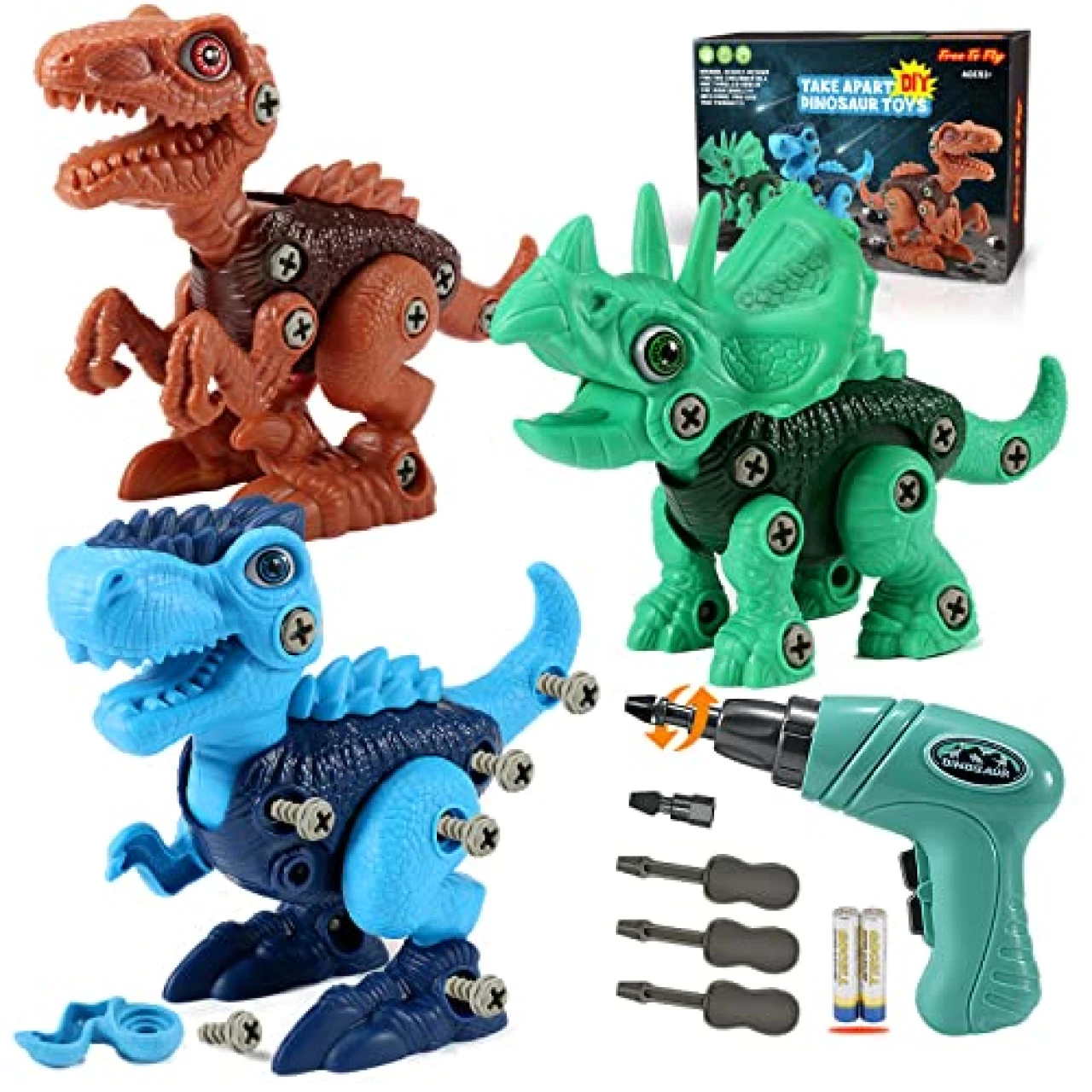 FREE TO FLY Kids Toys Stem Dinosaur Toy: Take Apart Toys for Kids 3-5 Learning Educational Building Sets with Electric Drill